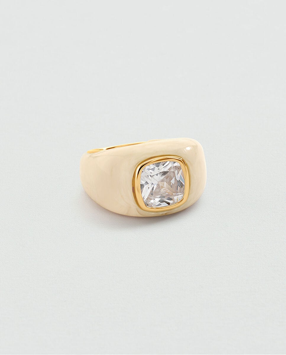 Anillo ancho victoire de acetato en color marfil con circonita cuadrada - Agatha Paris - Marfil Marfil-1
