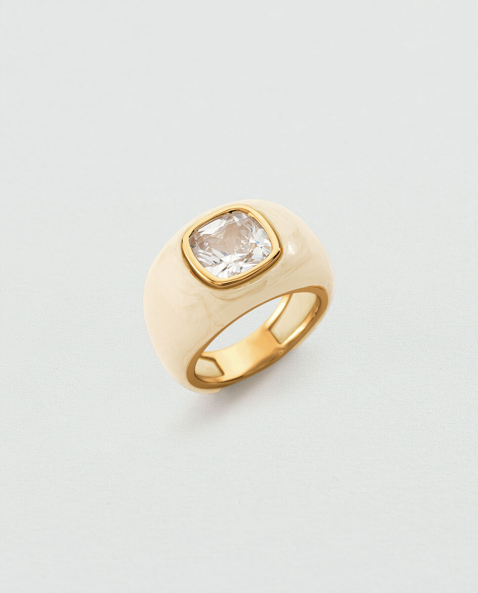 Anillo ancho victoire de acetato en color marfil con circonita cuadrada - Agatha Paris - Marfil Marfil-2