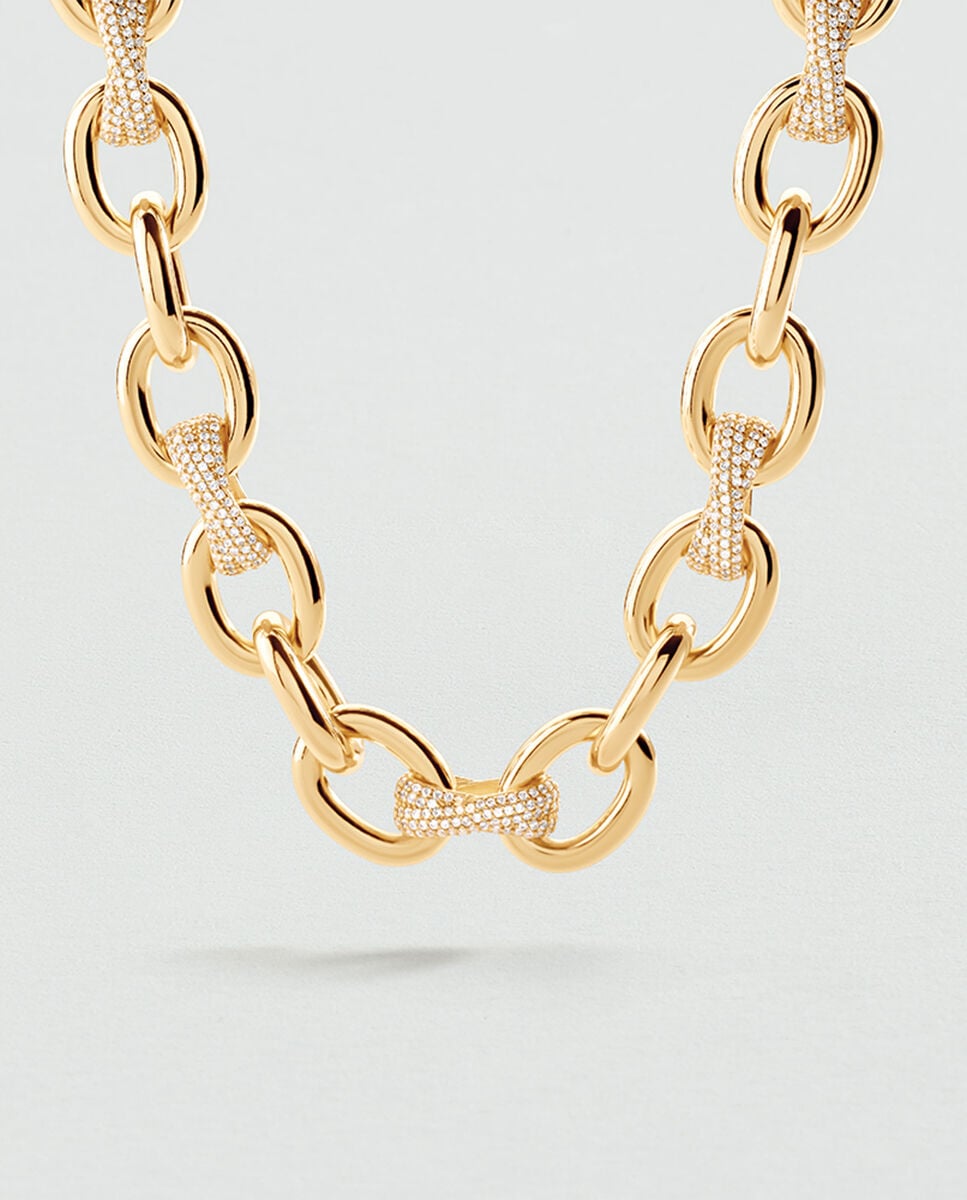 Imagen 0 de Collar corto xoxo de eslabones con circonitas acabado en oro Blanco