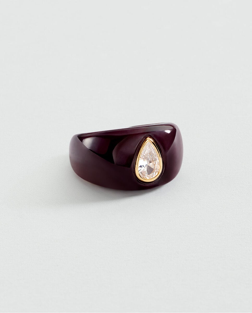 Anillo ancho victoire de acetato en color berenjena con circonita en forma de gota - Agatha Paris - Berenjena Berenjena-1