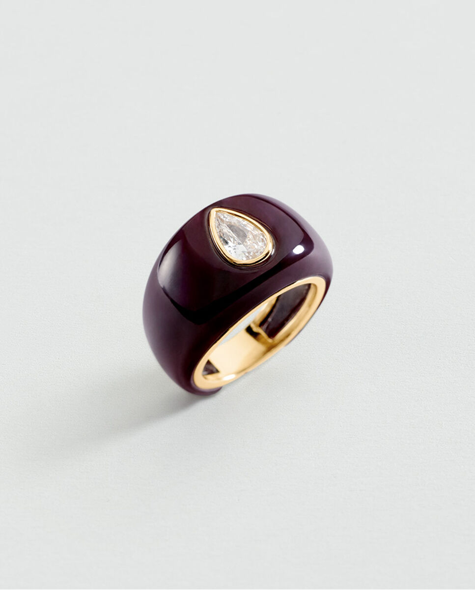 Anillo ancho victoire de acetato en color berenjena con circonita en forma de gota - Agatha Paris - Berenjena Berenjena-2