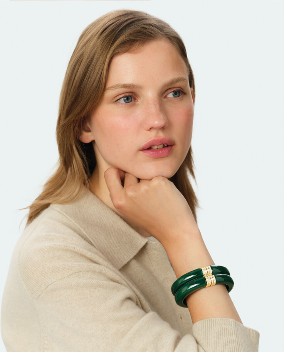 Pulsera royal rígida y articulada de acetato y acabada en oro - Agatha Paris - Verde Verde-2