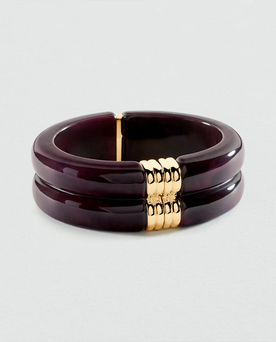 Pulsera royal rígida y articulada de acetato y acabada en oro - Agatha Paris - Berenjena Berenjena-1
