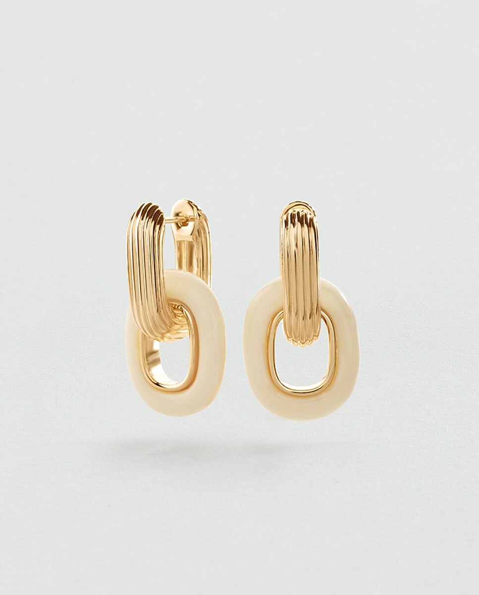Imagen 0 de Pendientes 2 en 1 royal acabados en oro con esmalte Marfil