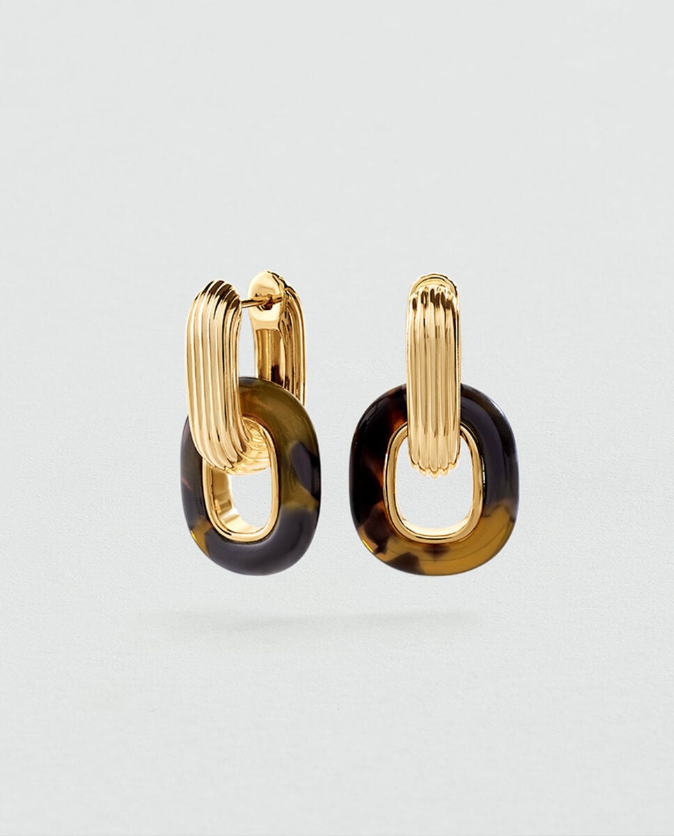 Imagen 0 de Pendientes 2 en 1 royal acabados en oro con esmalte Marrón