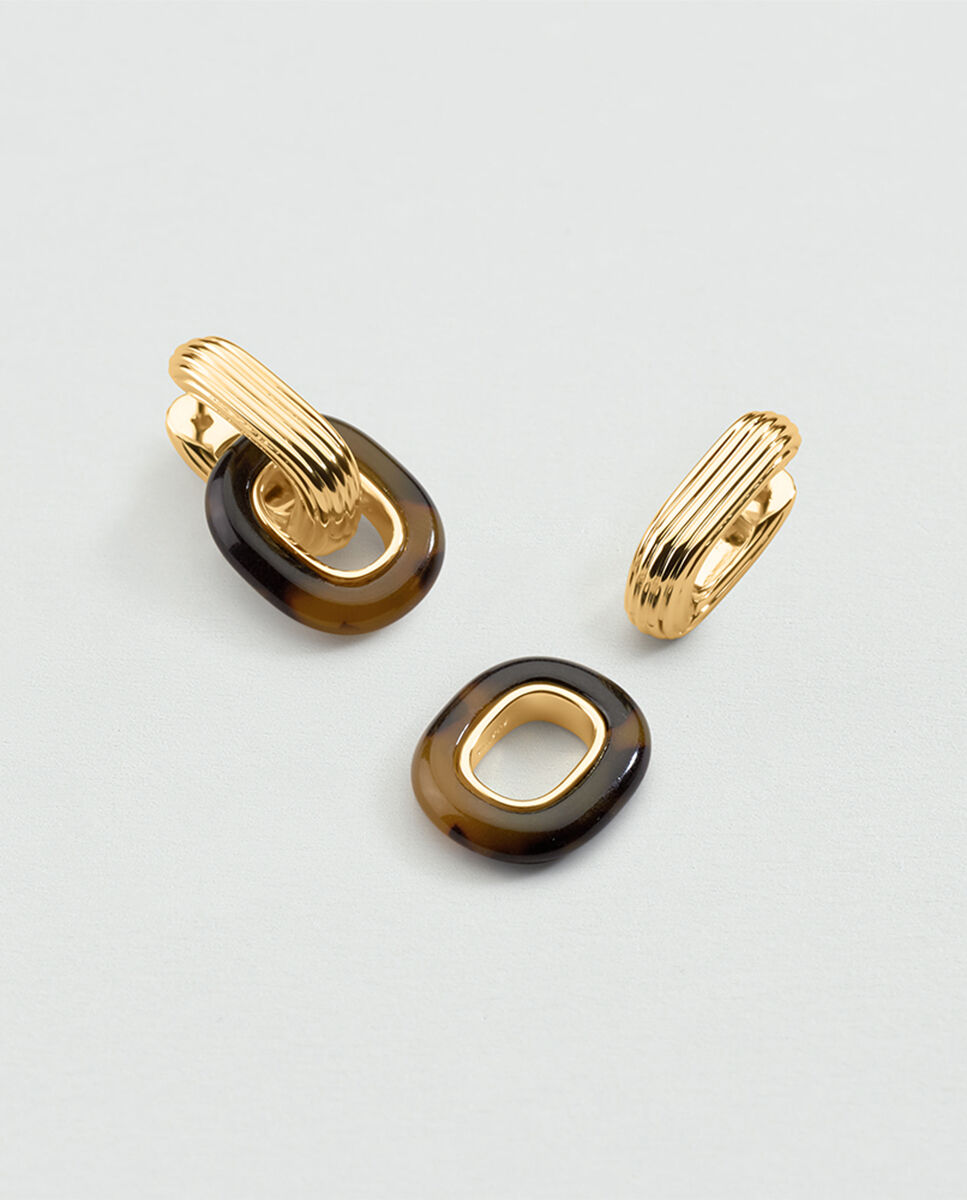 Pendientes 2 en 1 royal acabados en oro con esmalte - Agatha Paris - Marrón Marrón-2