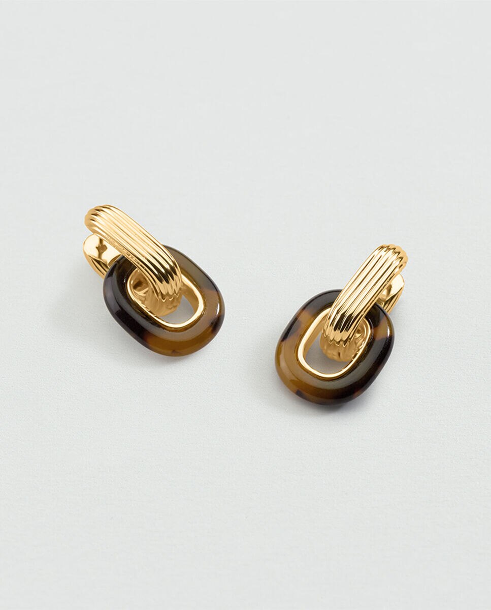 Pendientes 2 en 1 royal acabados en oro con esmalte - Agatha Paris - Marrón Marrón-3