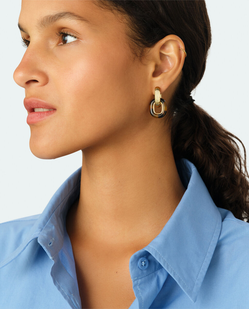 Pendientes 2 en 1 royal acabados en oro con esmalte - Agatha Paris - Marrón Marrón-4