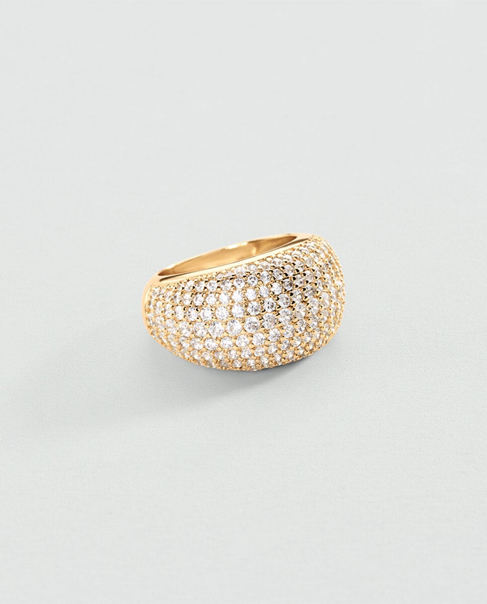 Anillo ancho royal abombado y acabado en oro con circonitas - Agatha Paris - Blanco Blanco-1