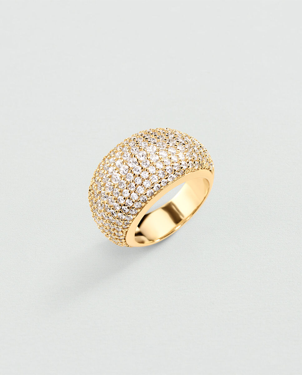 Anillo ancho royal abombado y acabado en oro con circonitas - Agatha Paris - Blanco Blanco-2