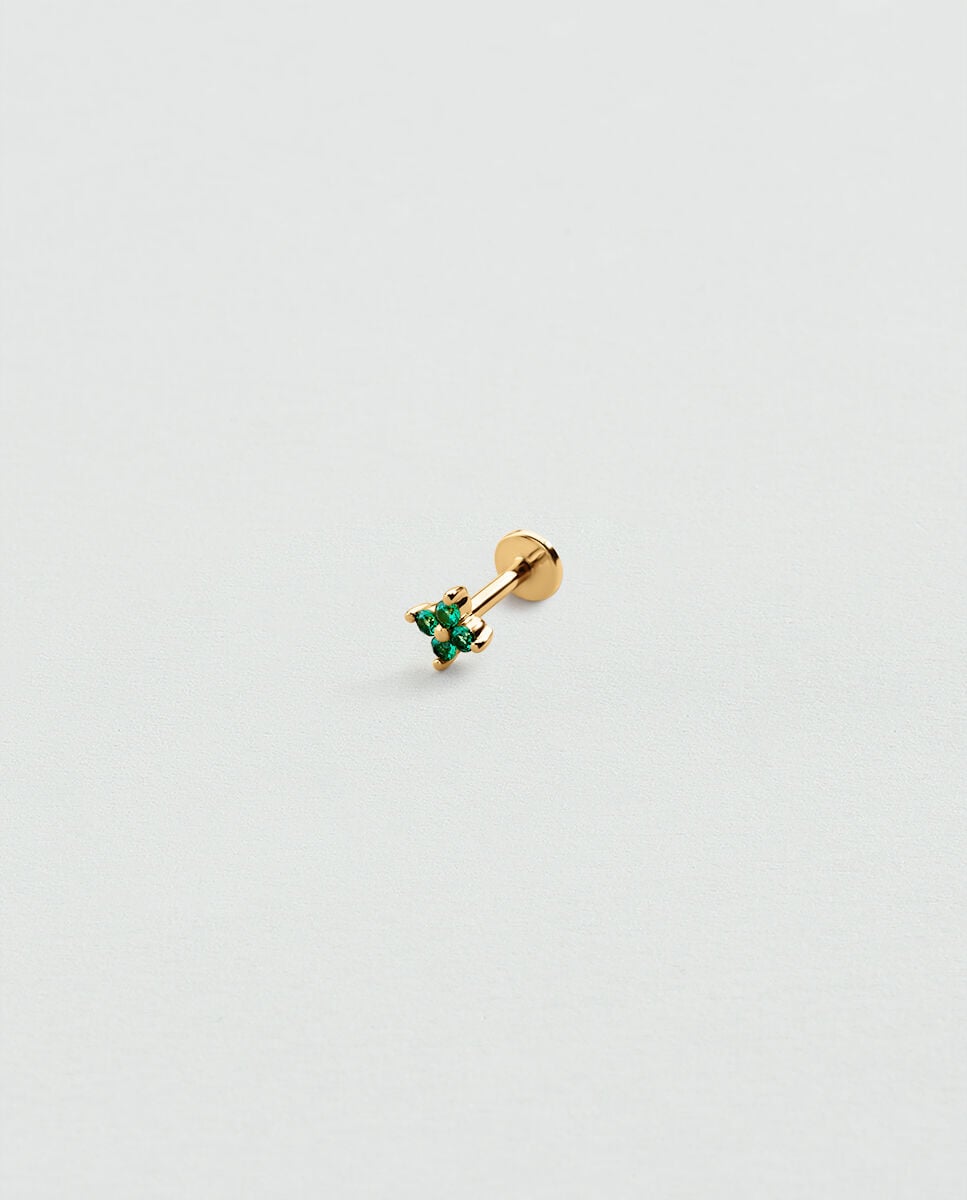 Piercing mix&match de plata de ley bañada en oro con forma de flor de circonitas - Agatha Paris - Verde Verde-1