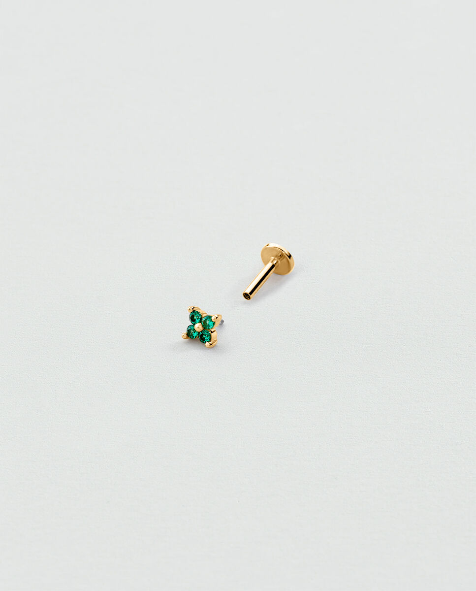 Piercing mix&match de plata de ley bañada en oro con forma de flor de circonitas - Agatha Paris - Verde Verde-2