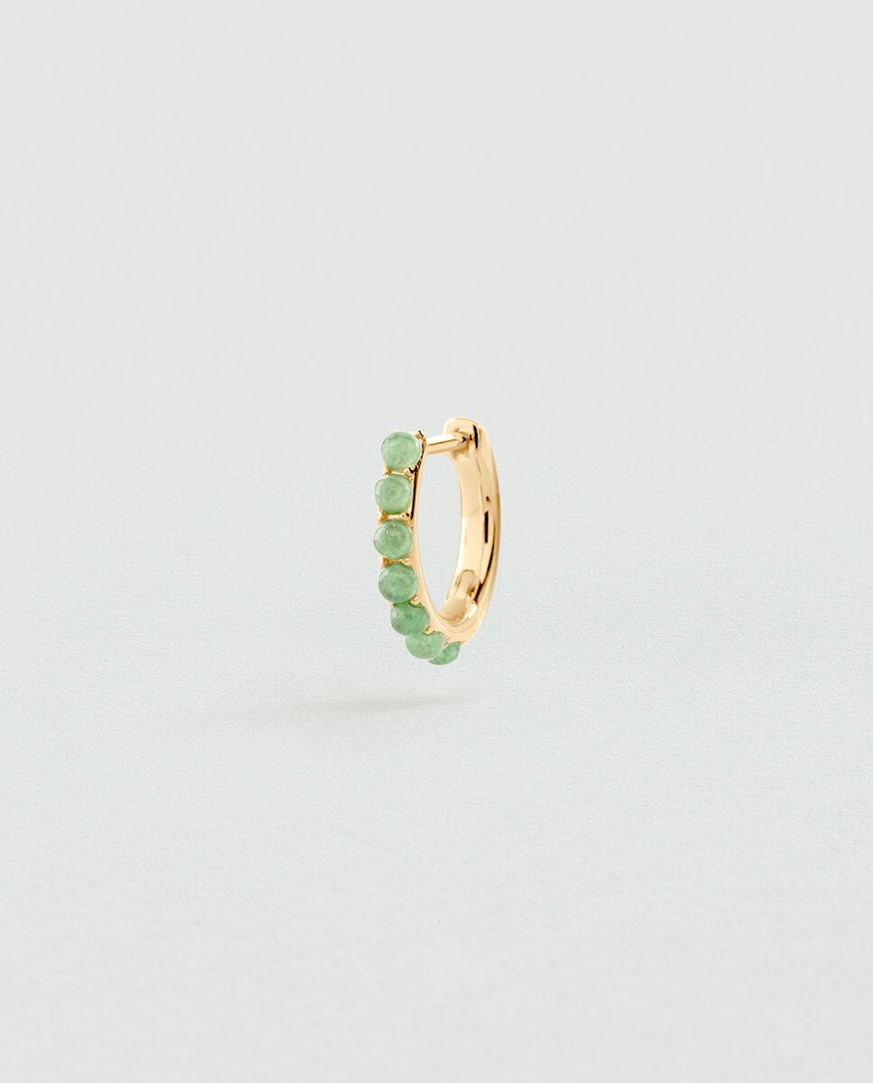 Imagen 0 de Pendiente individual mini criolla mix&match de plata de ley y baño de oro con piedras naturales Verde claro
