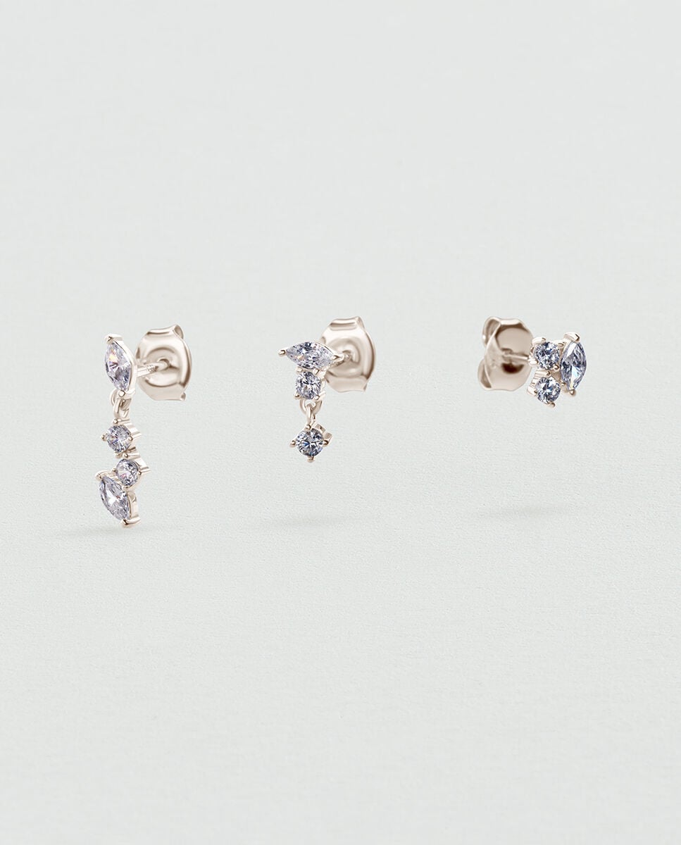 Imagen 0 de Trío de piercings mix&match de plata de ley y circonitas Blanco