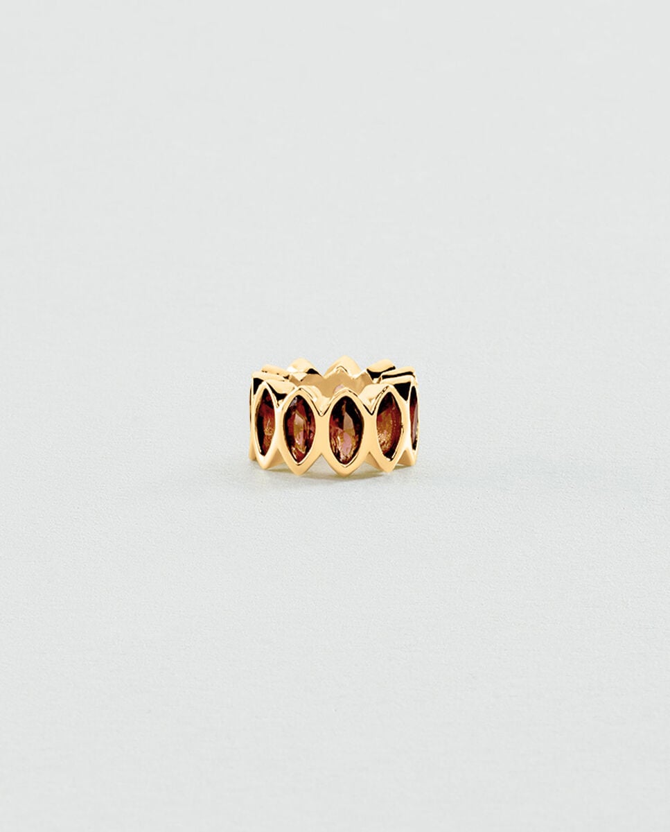Donut lucky acabado en oro con circonitas en talla navette - Agatha Paris - Granate Granate-1