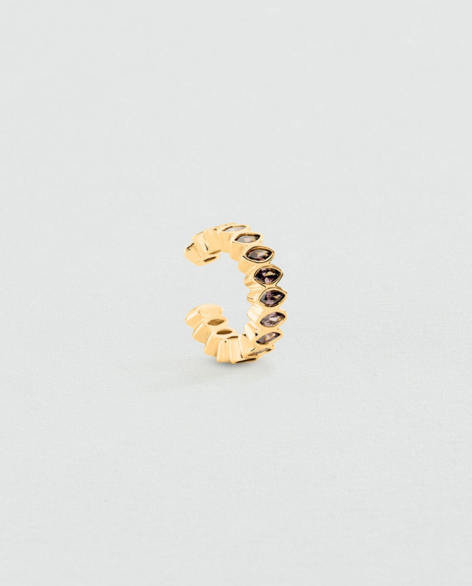 Imagen 0 de Pendiente individual lucky bañado en oro con circonitas en talla navette Marrón