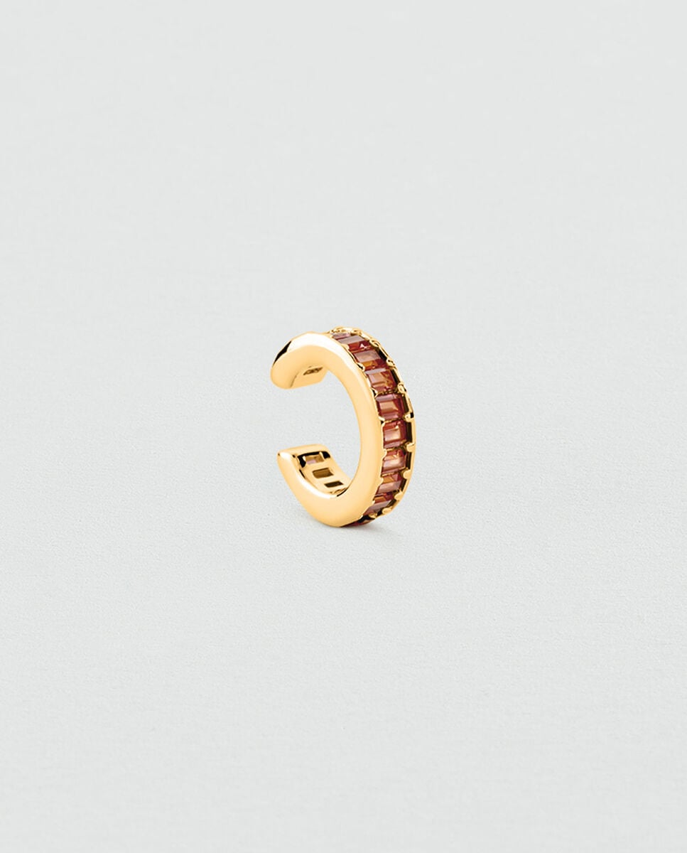 Imagen 1 de Pendiente individual maría pombo lucky bañado en oro con circonitas en talla baguette Granate