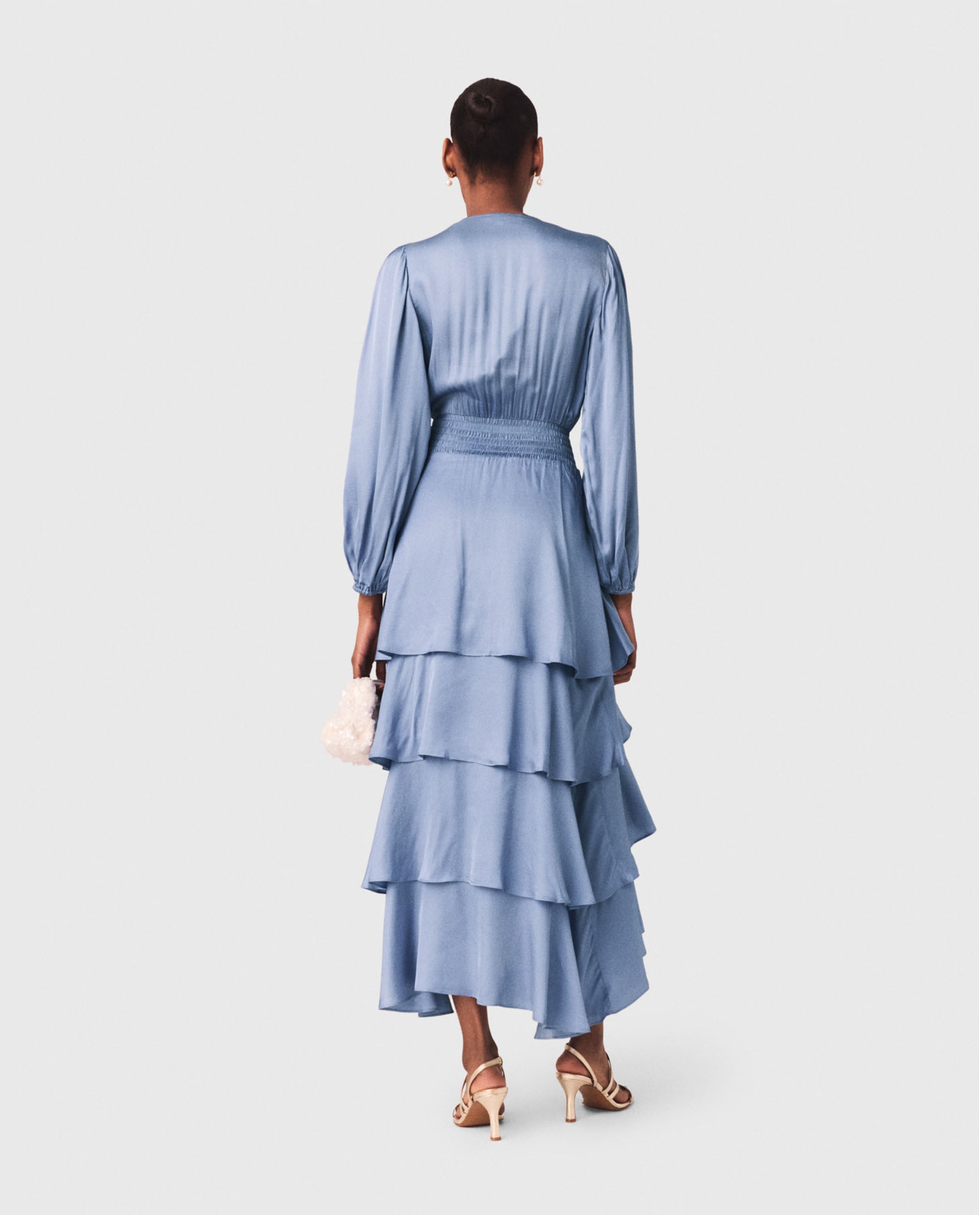 Vestido largo con volantes y escote cruzado - Maje - Azul claro Azul claro-3