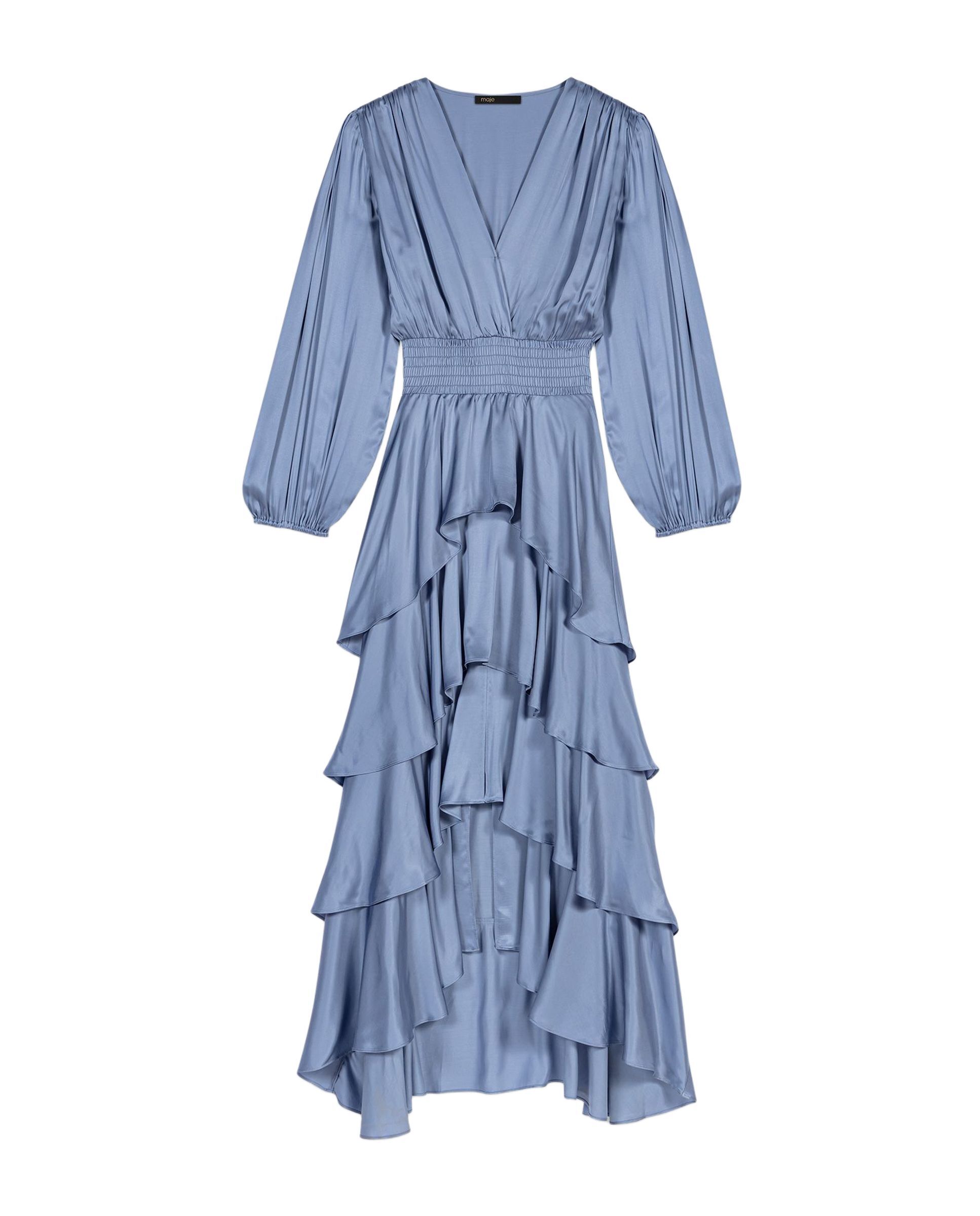Vestido largo con volantes y escote cruzado - Maje - Azul claro Azul claro-7