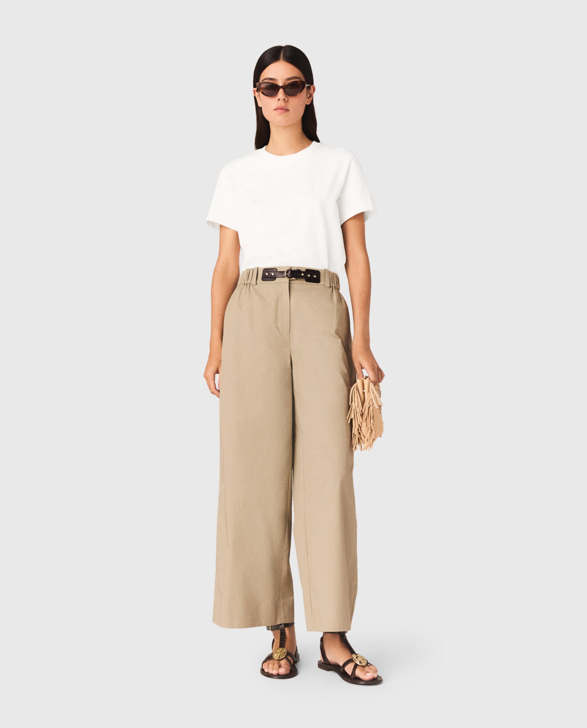 Camiseta de mujer de corte recto con logo bordado - Maje - Blanco Blanco-4