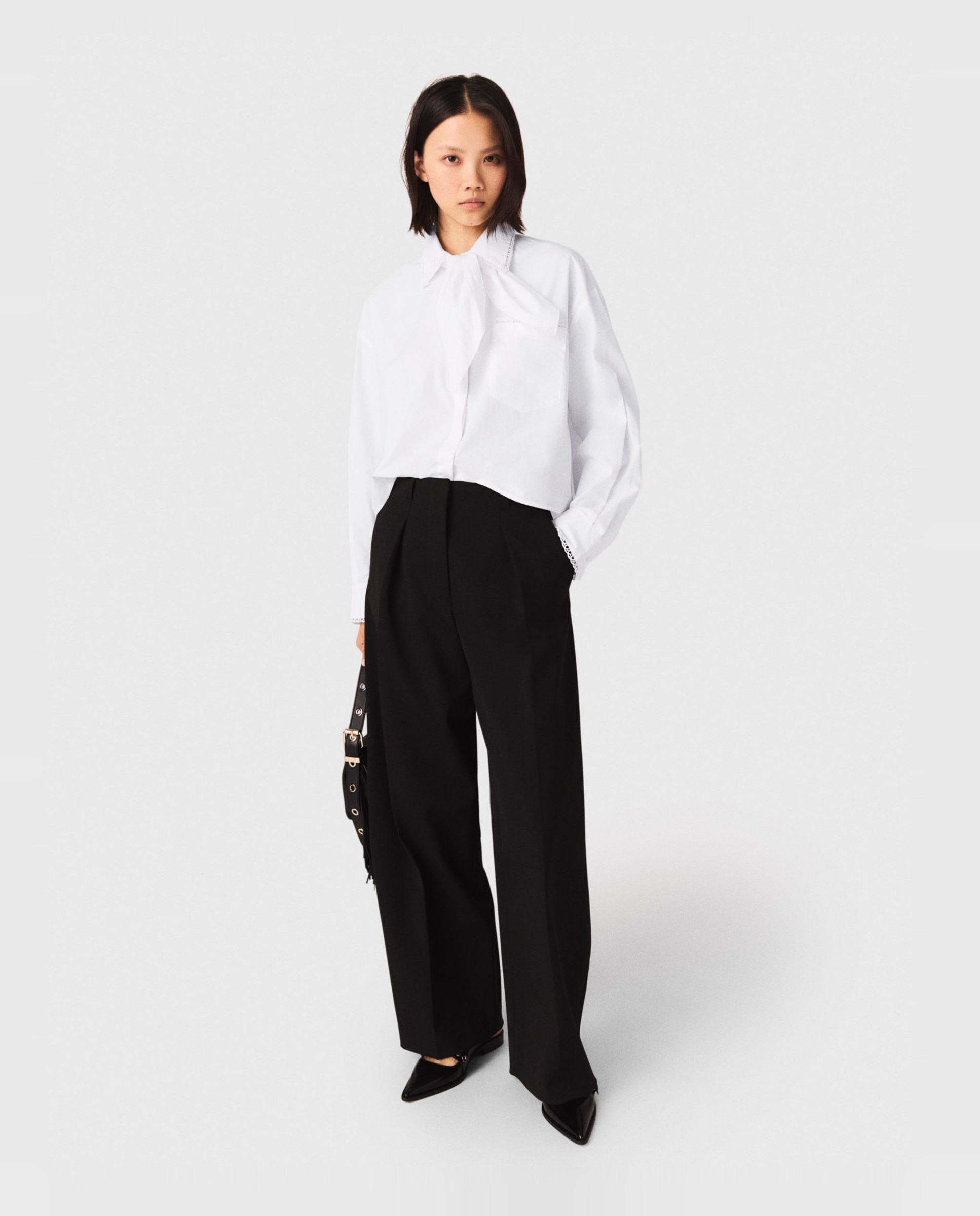 Pantalón de mujer palazzo talle alto - Maje - Negro Negro-3