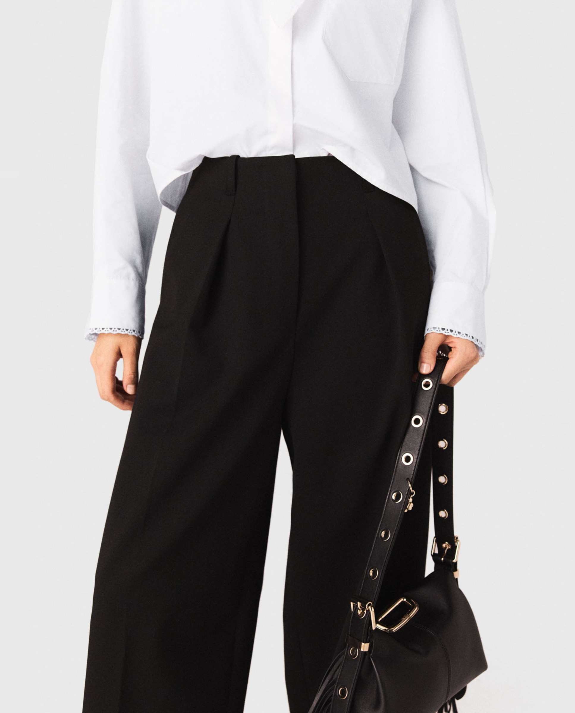 Pantalón de mujer palazzo talle alto - Maje - Negro Negro-5