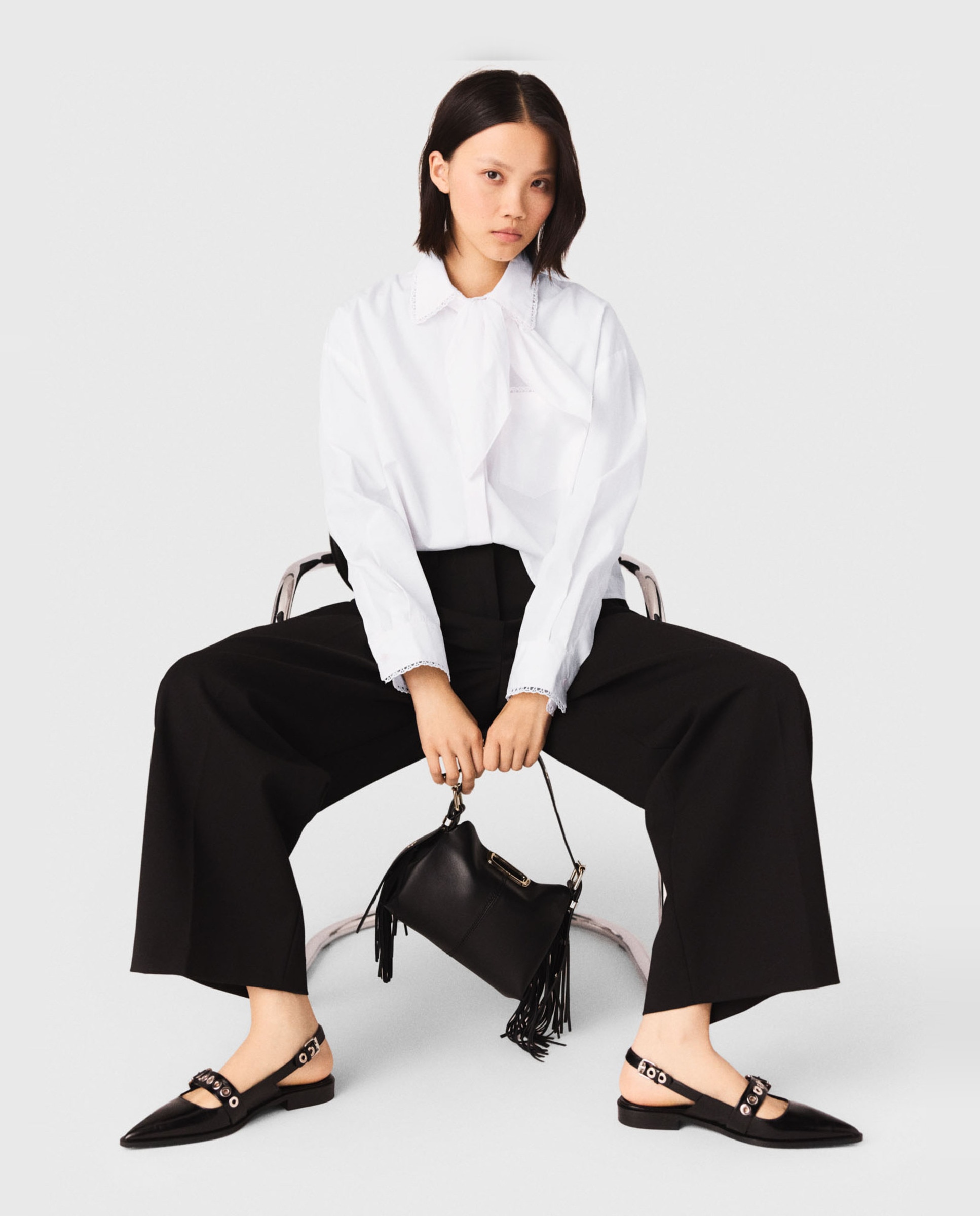 Pantalón de mujer palazzo talle alto - Maje - Negro Negro-6