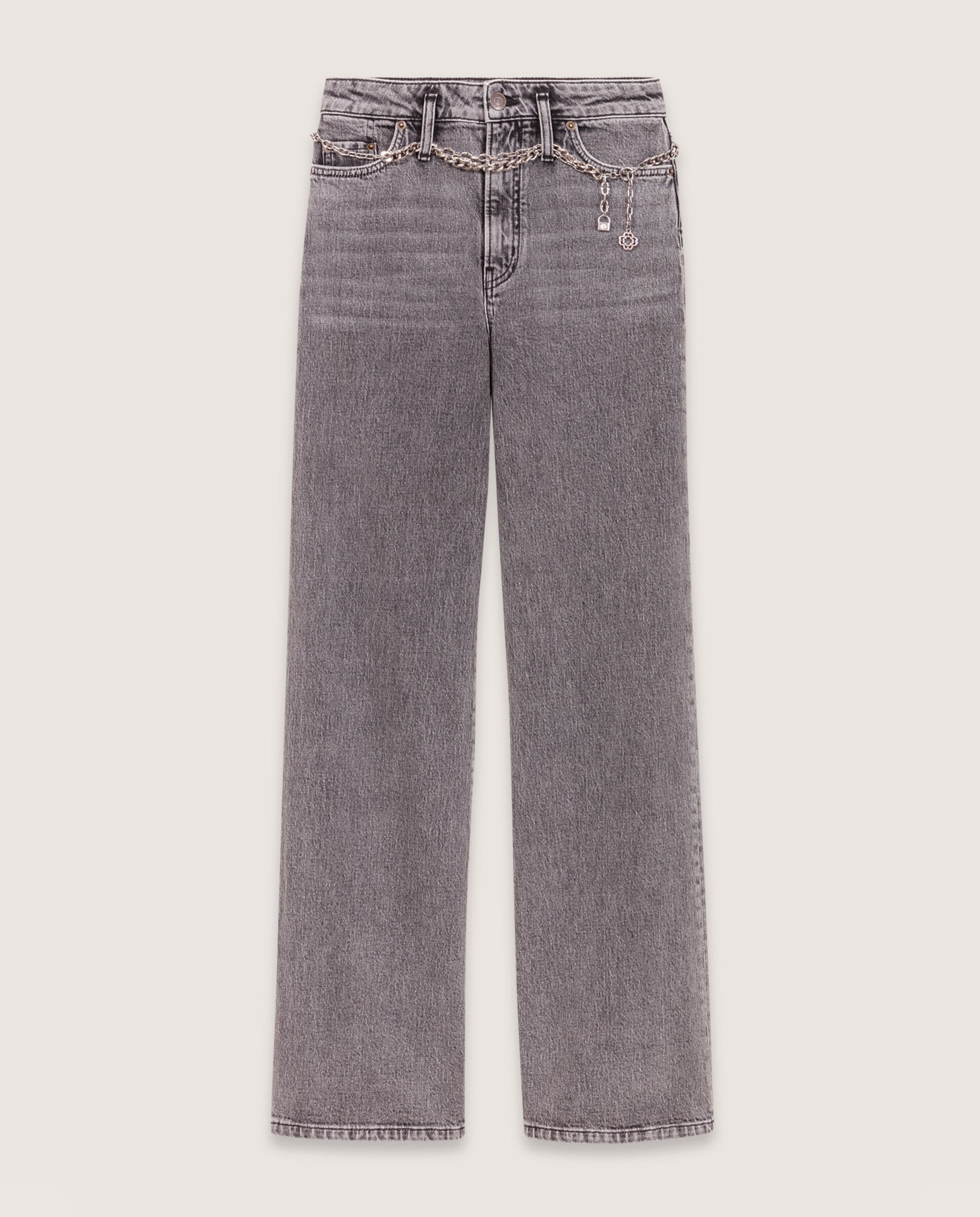 Vaqueros de mujer anchos desteñidos con cinturón de eslabones - Maje - Gris Gris-8