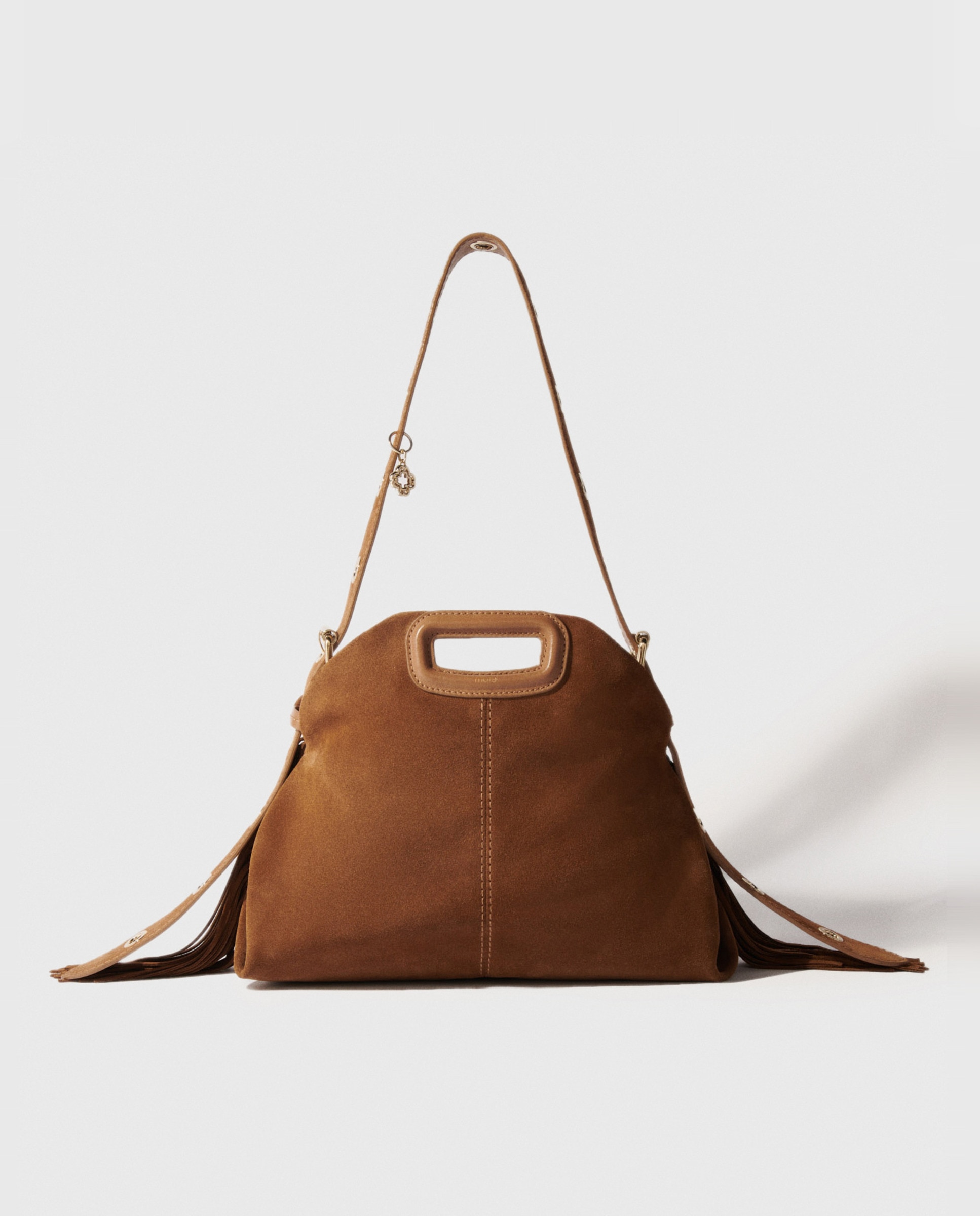 Bolso de mujer de hombro miss m de ante con solapa multiposición mediano - Maje - Camel Camel-1