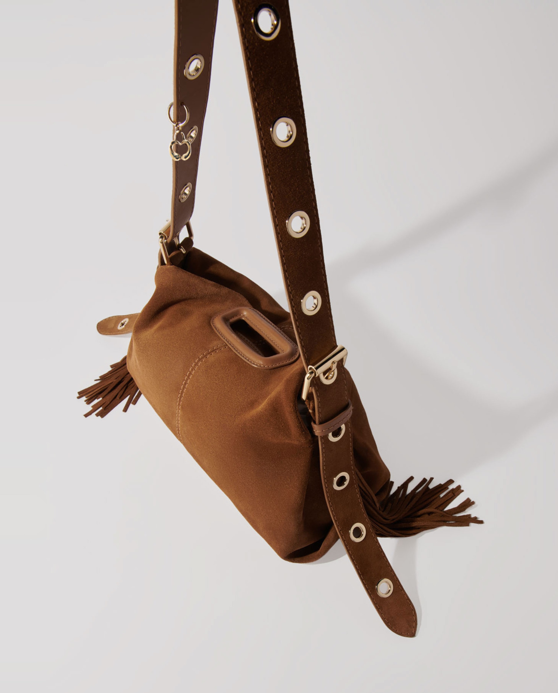 Bolso de mujer de hombro miss m de ante con solapa multiposición mediano - Maje - Camel Camel-2