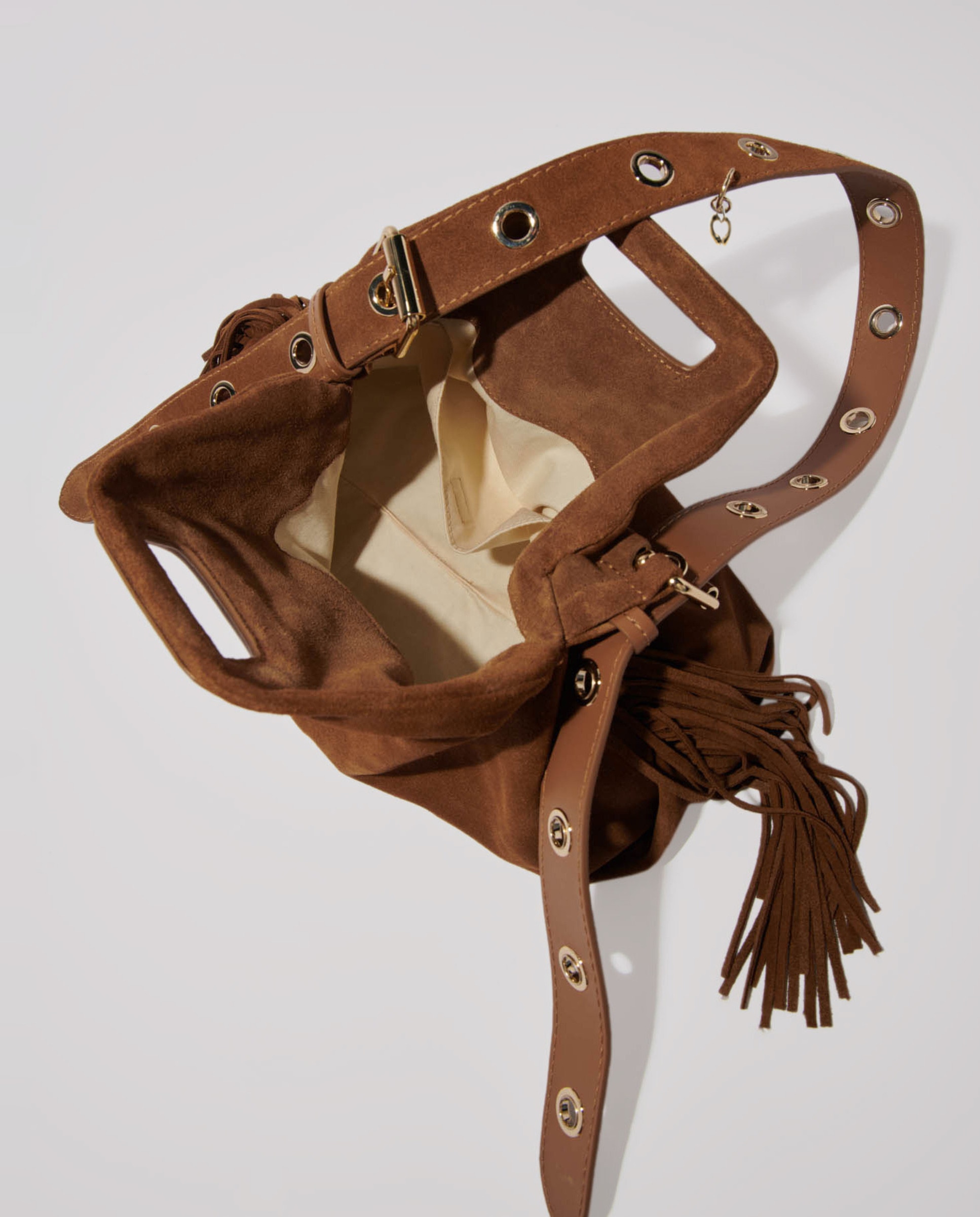 Bolso de mujer de hombro miss m de ante con solapa multiposición mediano - Maje - Camel Camel-4