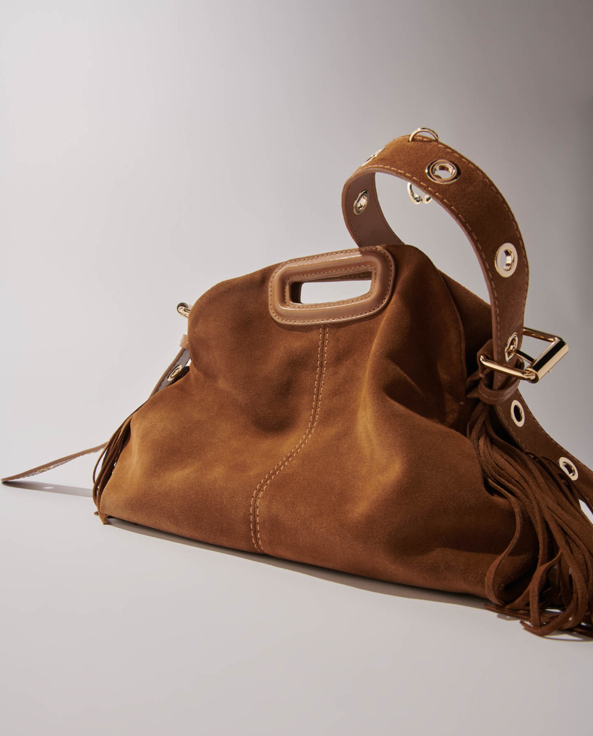Bolso de mujer de hombro miss m de ante con solapa multiposición mediano - Maje - Camel Camel-5