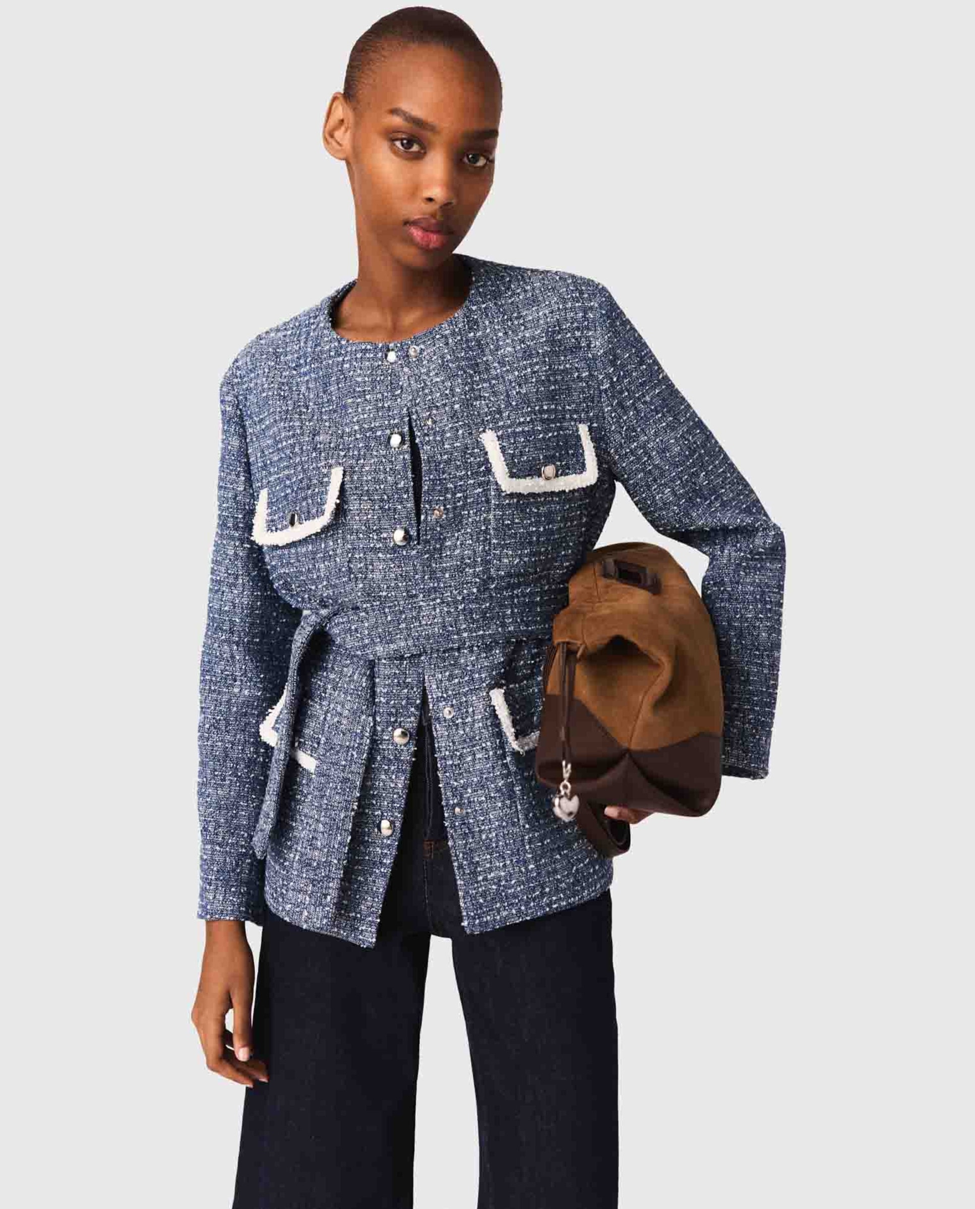 Maje - Chaqueta de mujer larga de tweed.