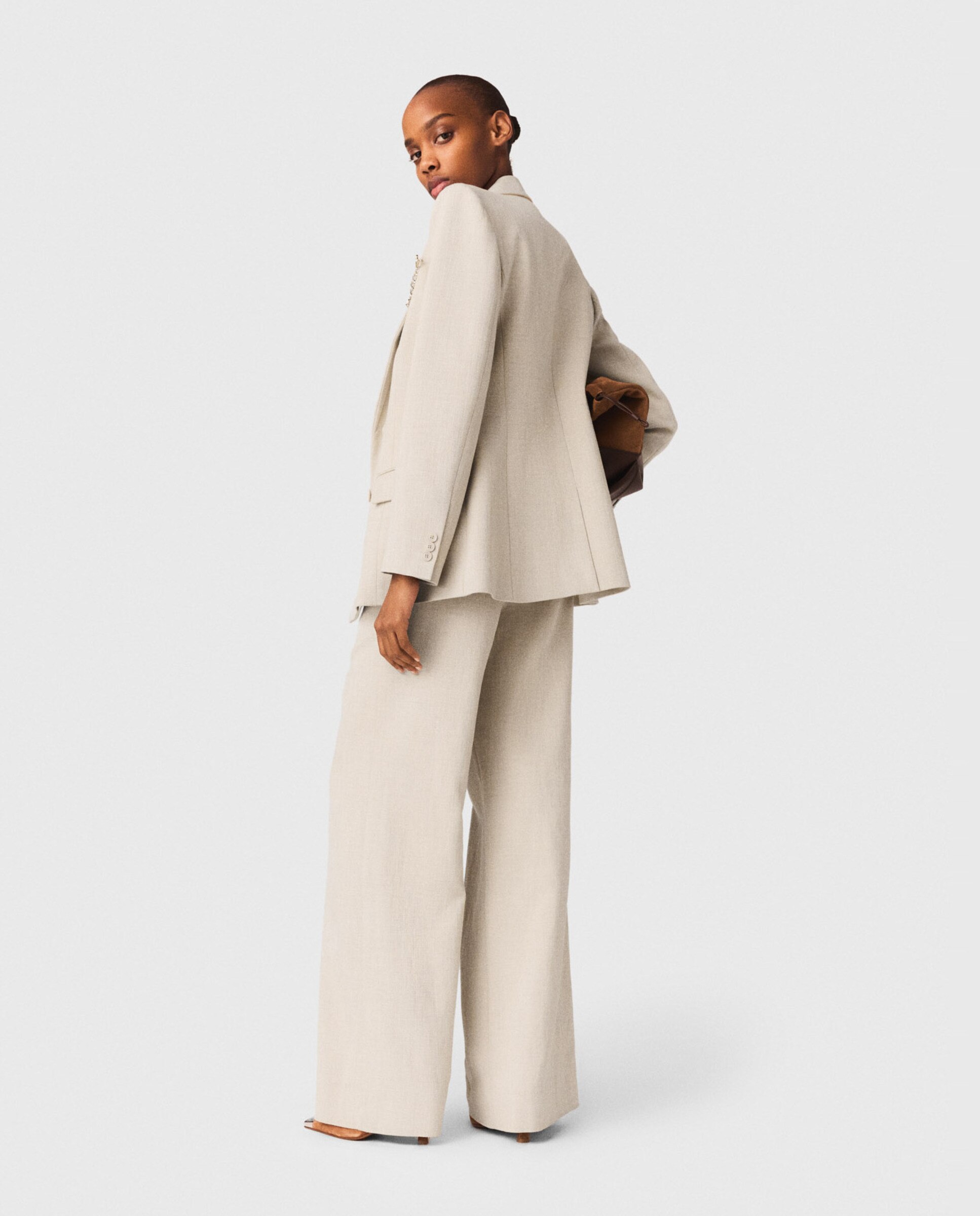 Blazer de mujer de doble botonadura con broche extraíble - Maje - Beige Beige-2