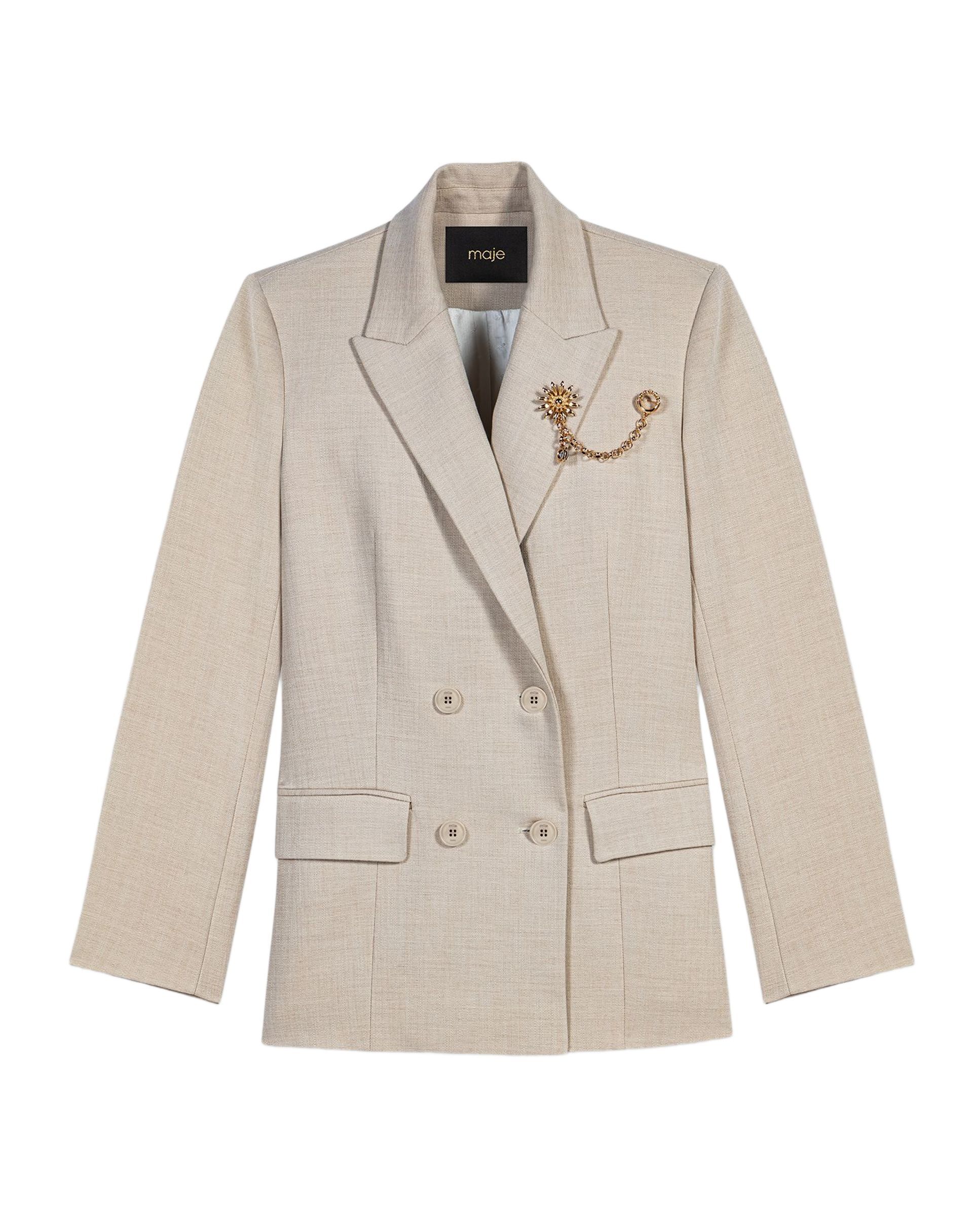 Blazer de mujer de doble botonadura con broche extraíble - Maje - Beige Beige-7