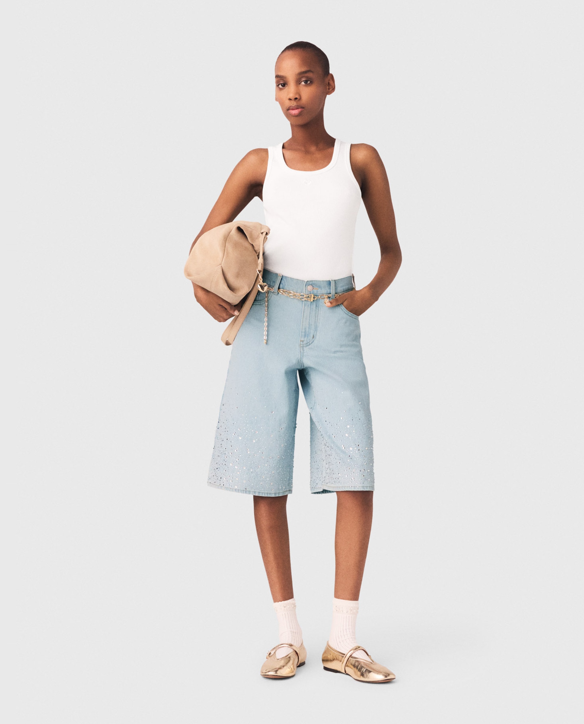Maje - Bermudas vaqueras de mujer con strass degradado.
