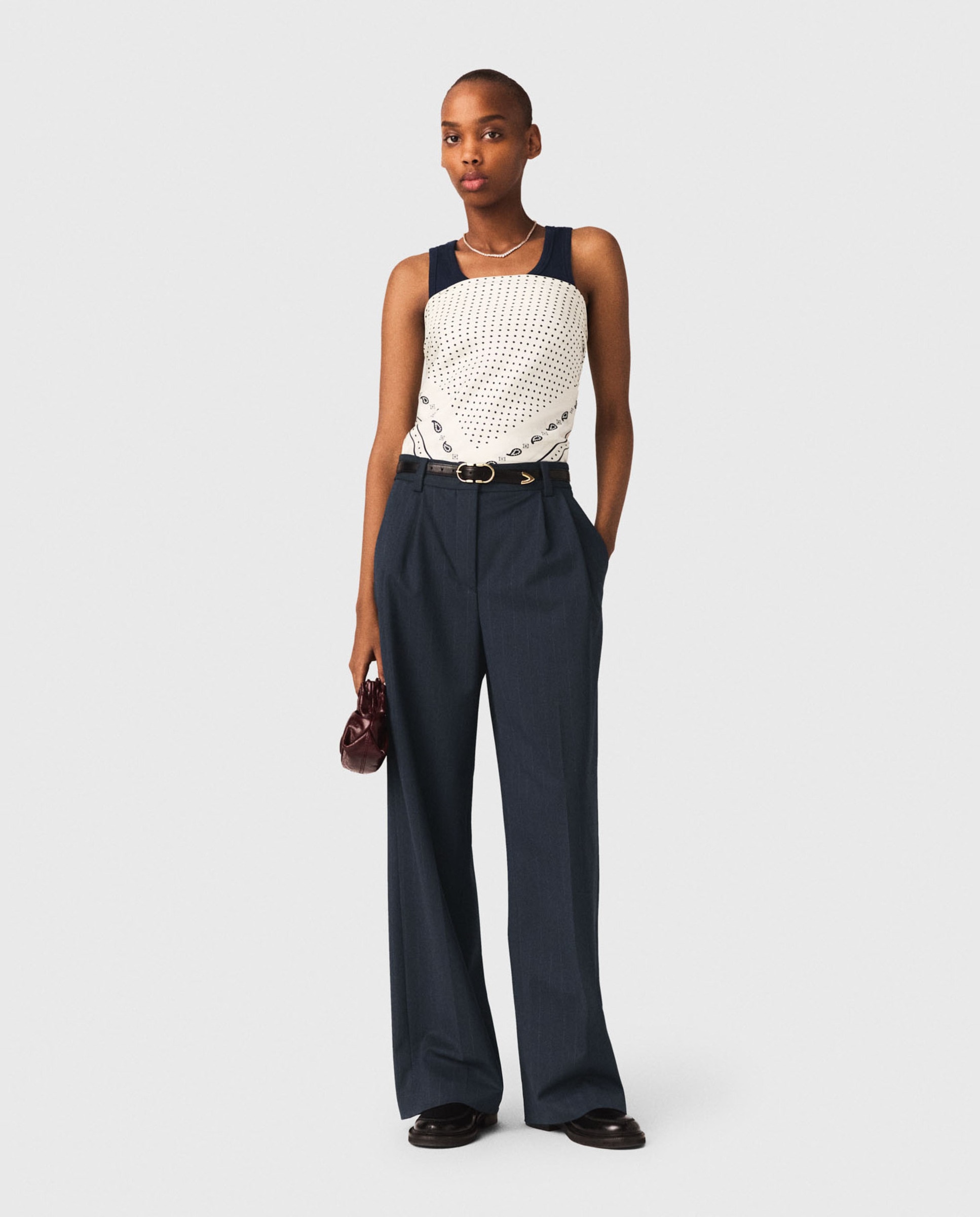Maje - Pantalones de vestir de mujer largos con rayas.