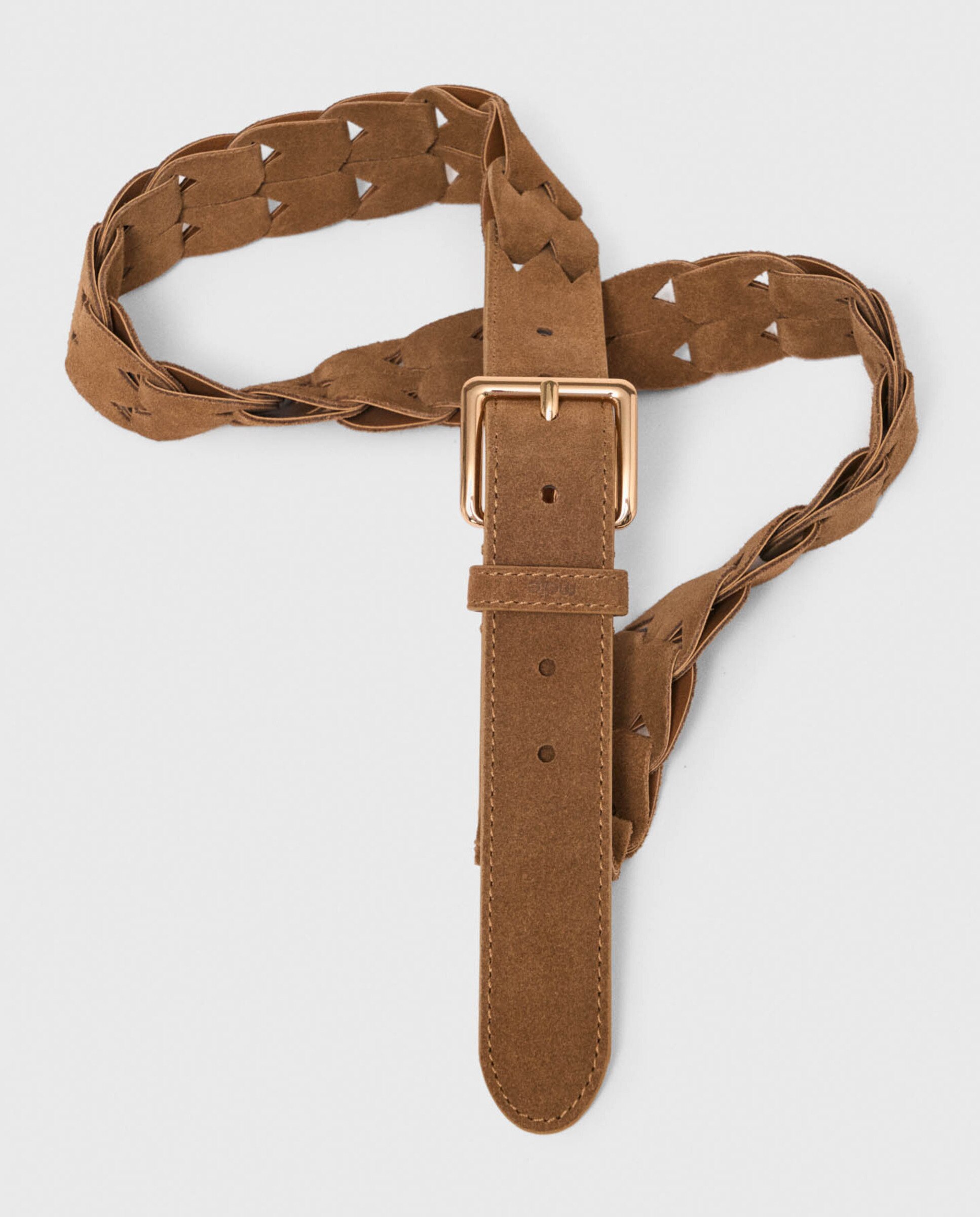 Cinturón de mujer de ante trenzado calado - Maje - Camel Camel-8