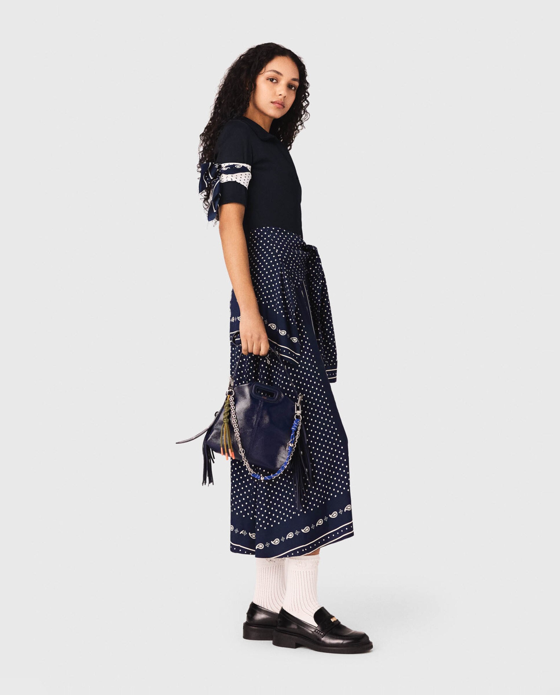 Vestido largo bimaterial estampado con efecto trampantojo - Maje - Azul marino Azul marino-2