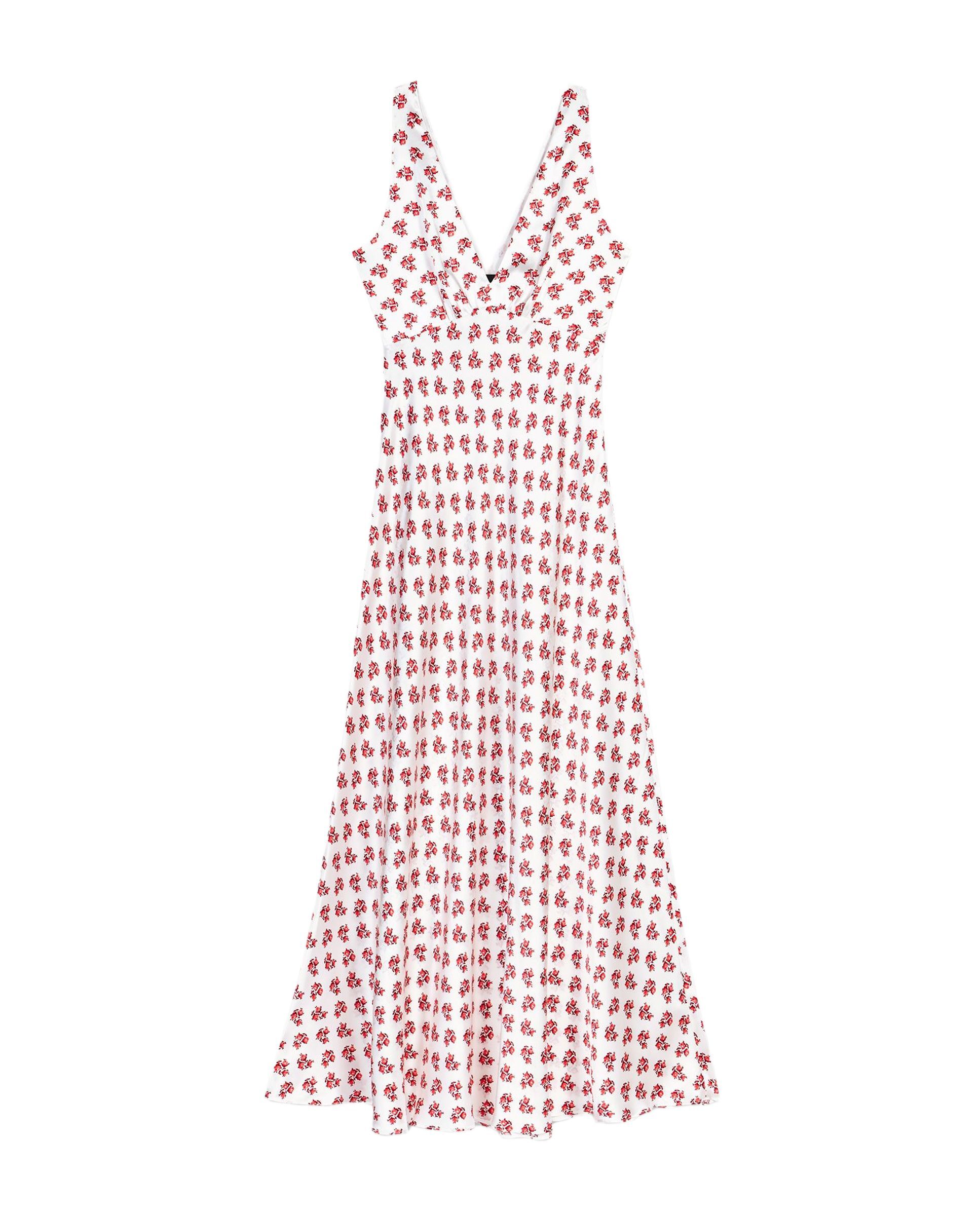 Vestido midi de seda estampado floral - Maje - Blanco / Rojo Blanco / Rojo-8