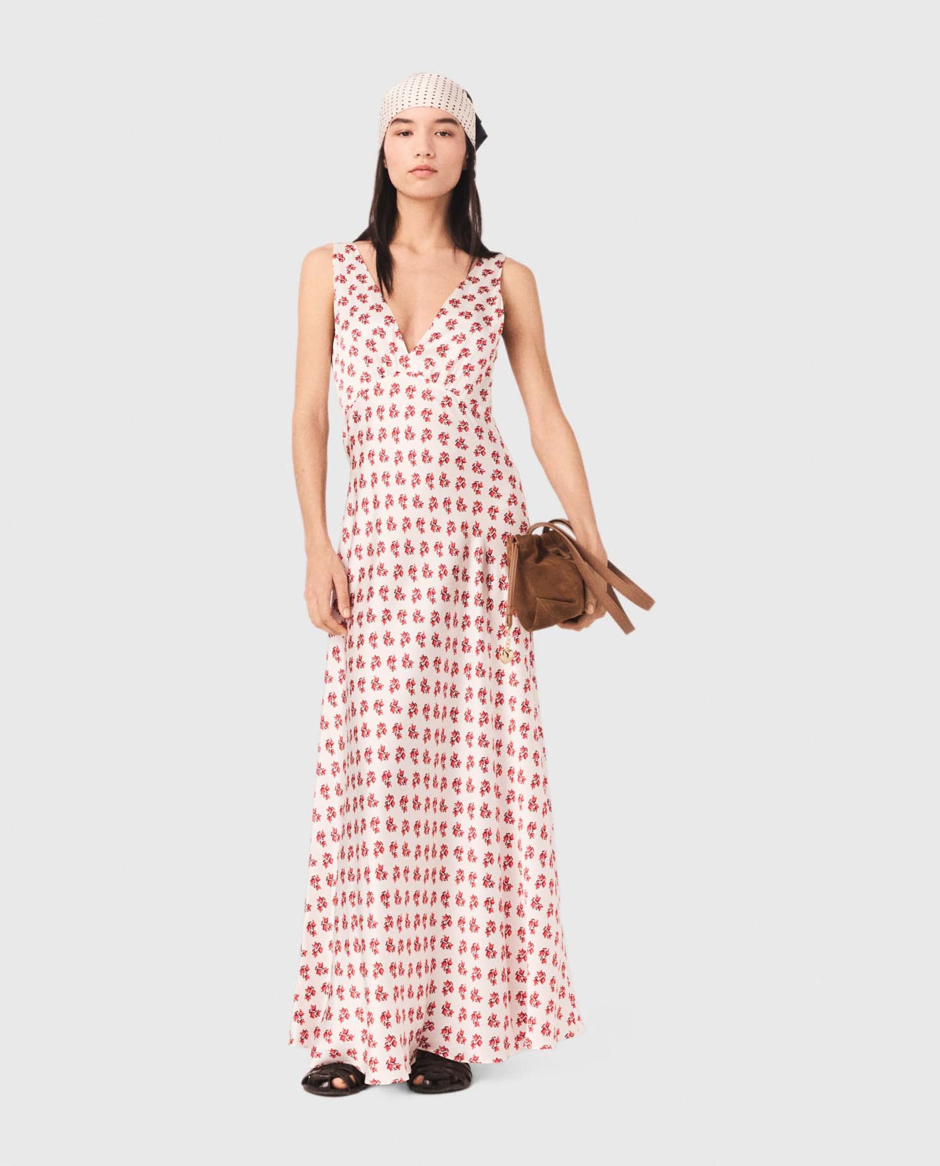 Vestido midi de seda estampado floral