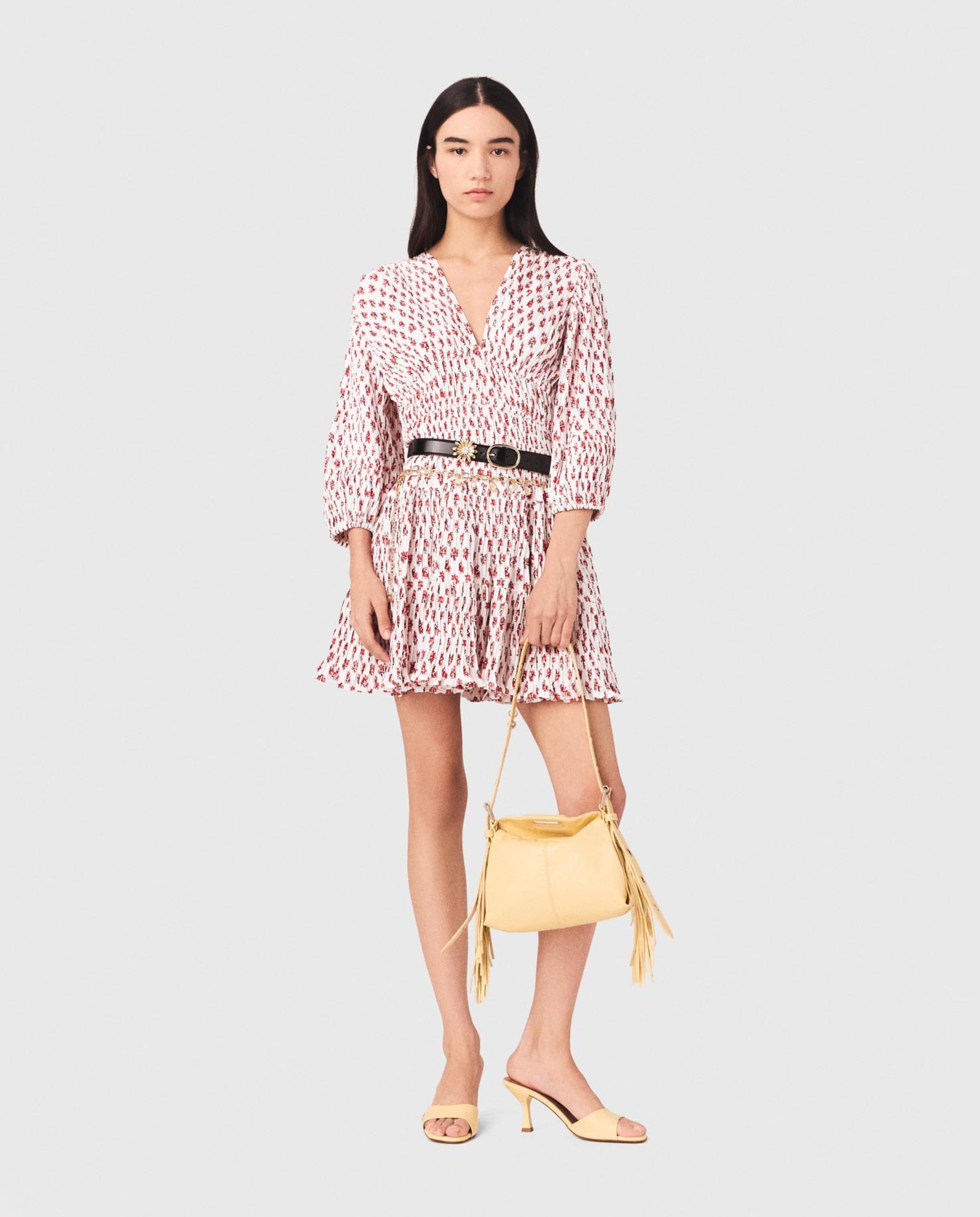 Maje - Vestido corto microplisado estampado floral.