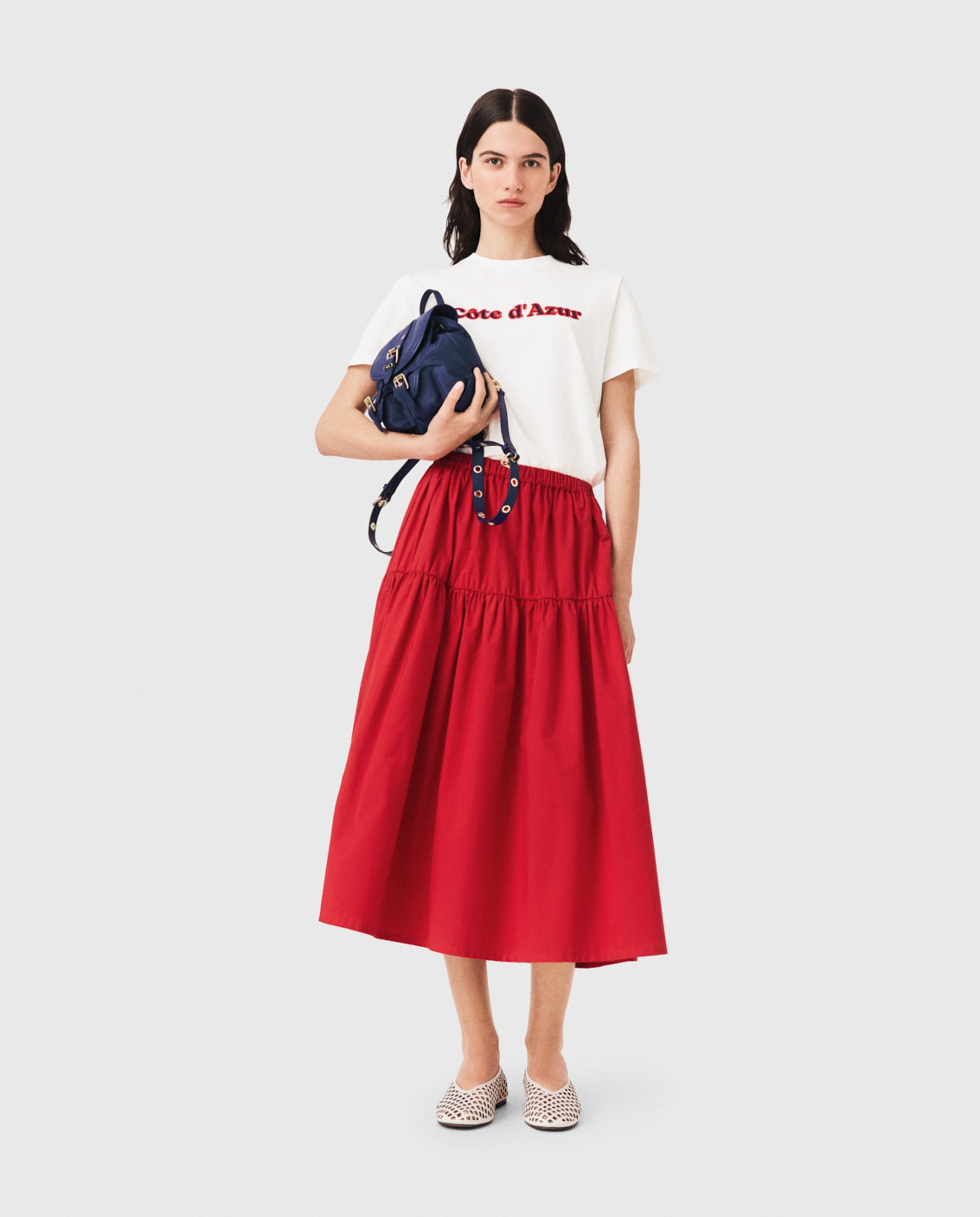 Camiseta de mujer de algodón corte recto con bordado en relieve - Maje - Blanco Blanco-4