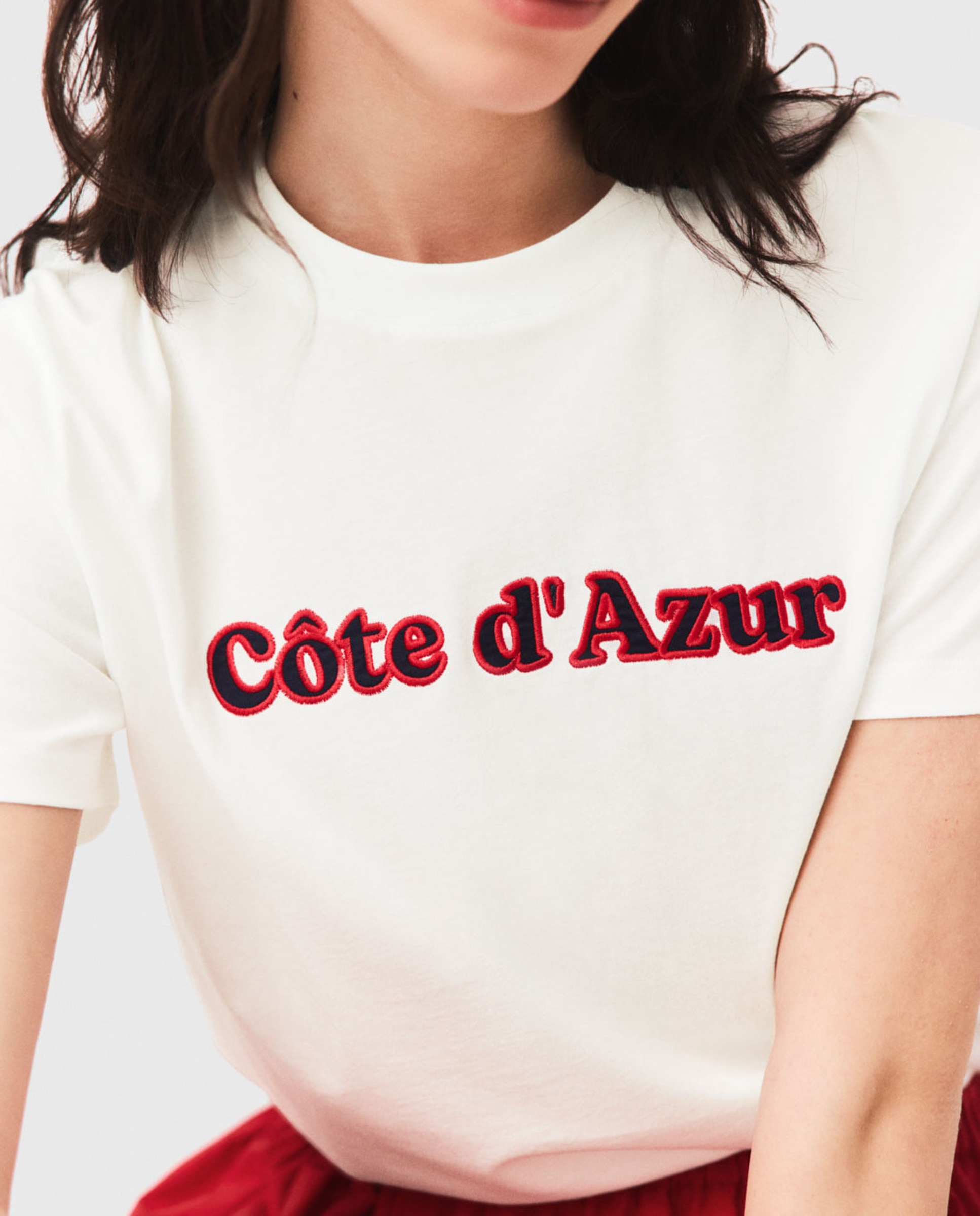 Camiseta de mujer de algodón corte recto con bordado en relieve - Maje - Blanco Blanco-6