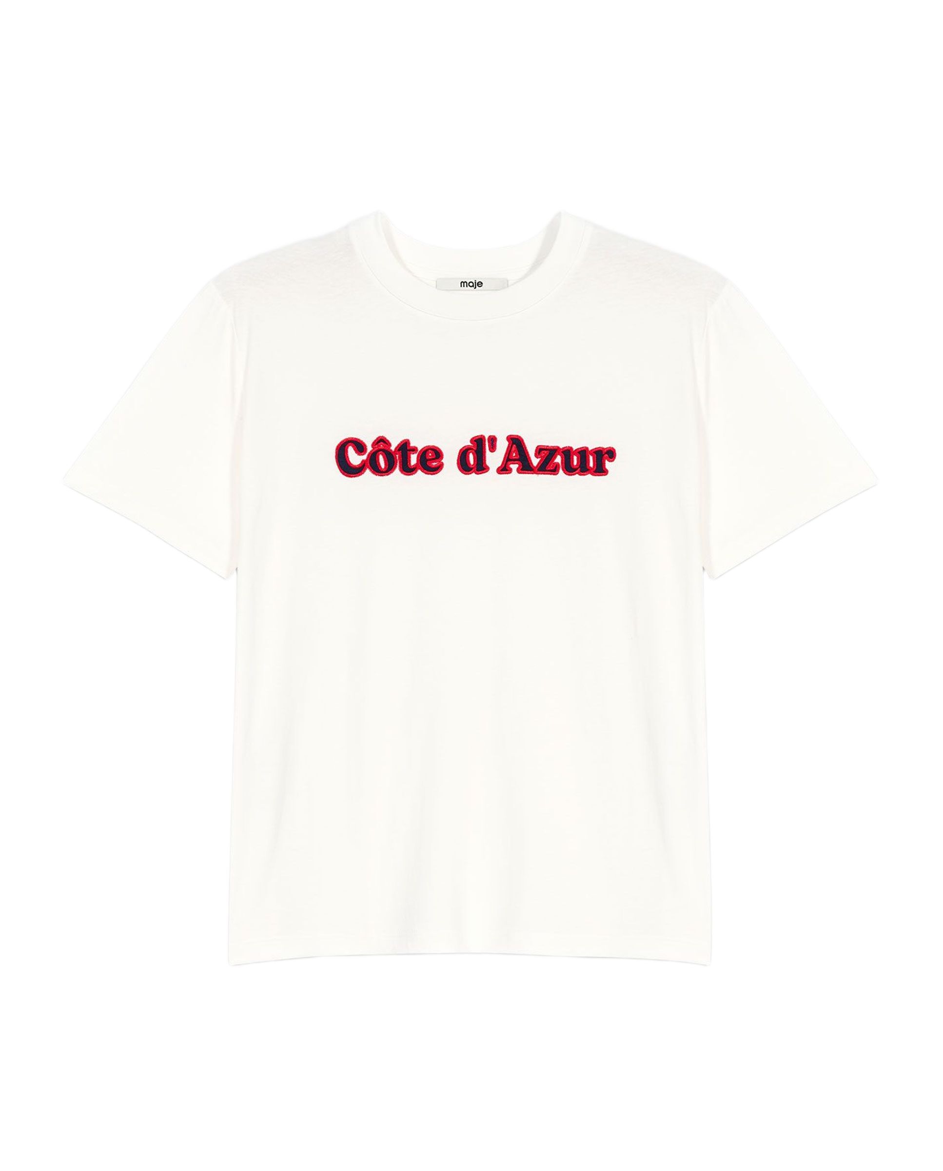 Camiseta de mujer de algodón corte recto con bordado en relieve - Maje - Blanco Blanco-7
