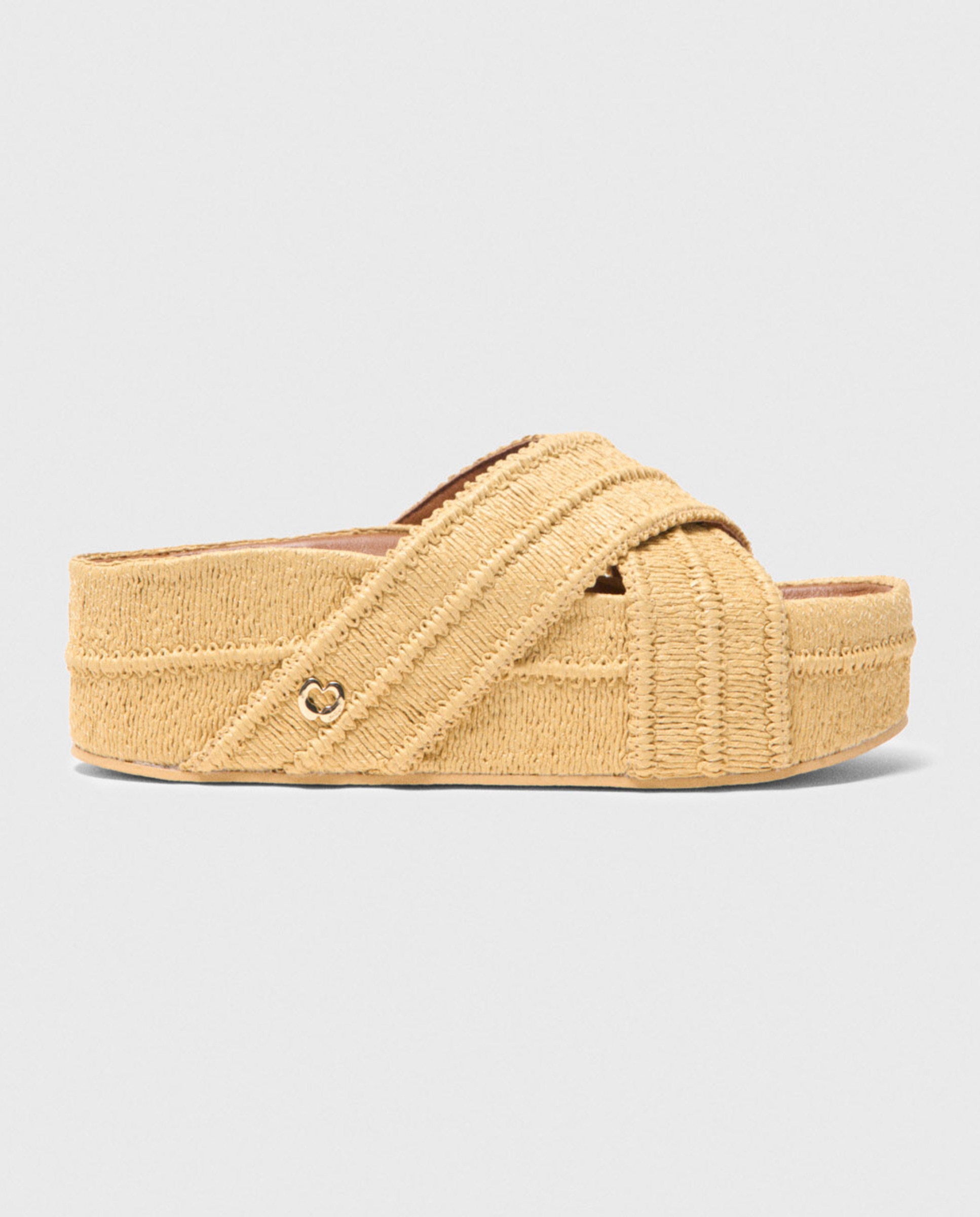 Maje - Sandalias de pala de mujer con plataforma de rafia.