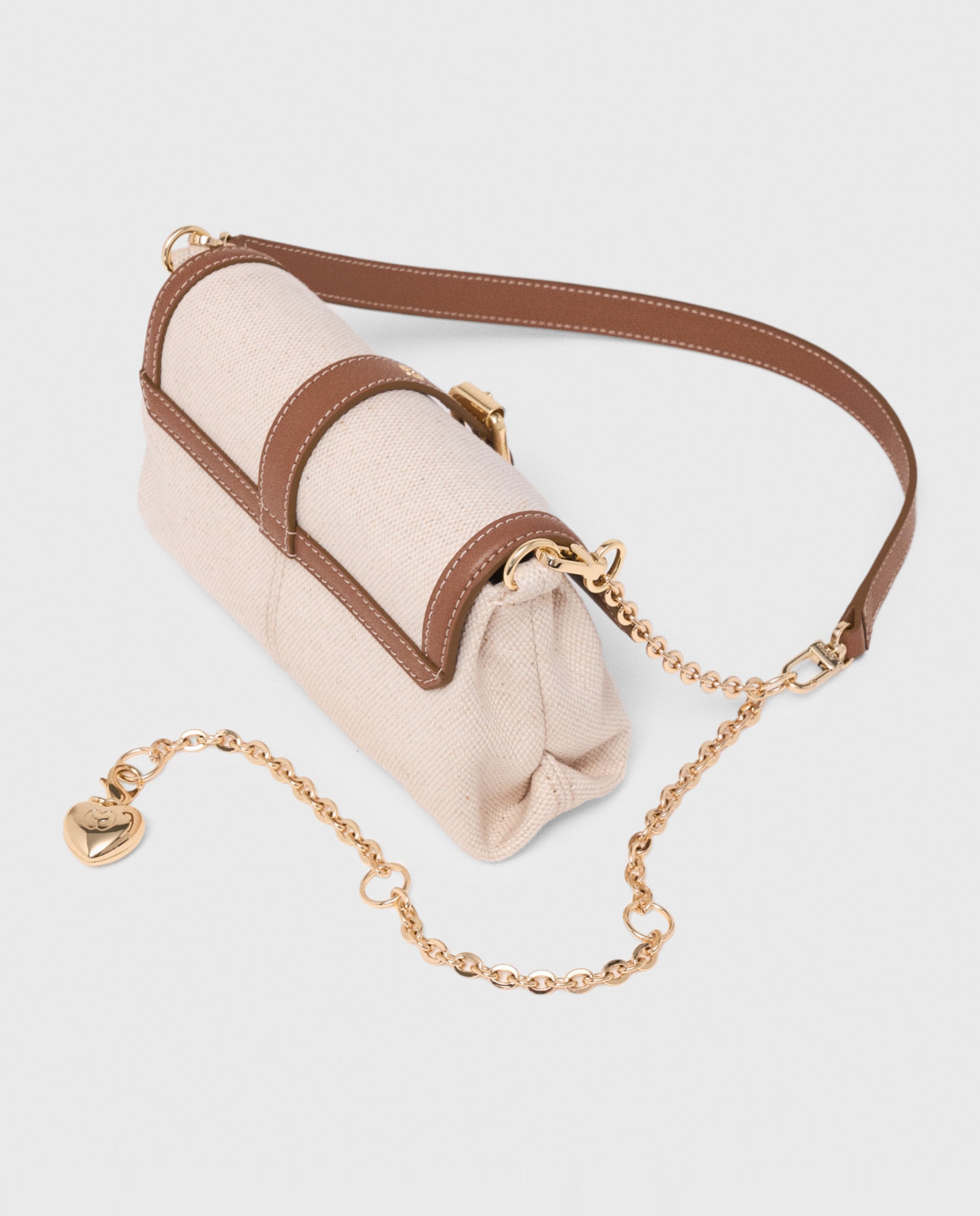 Bandolera de mujer multiposición compacta en lona y piel - Maje - Crudo Crudo-6