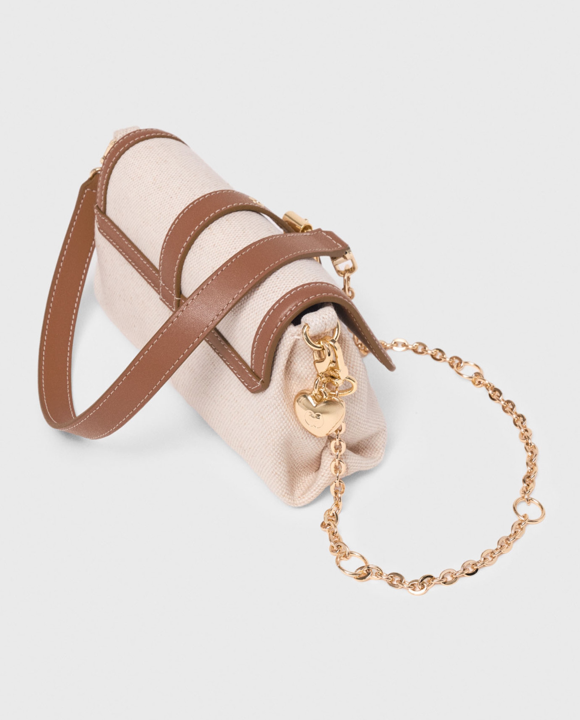 Bandolera de mujer multiposición compacta en lona y piel - Maje - Crudo Crudo-5