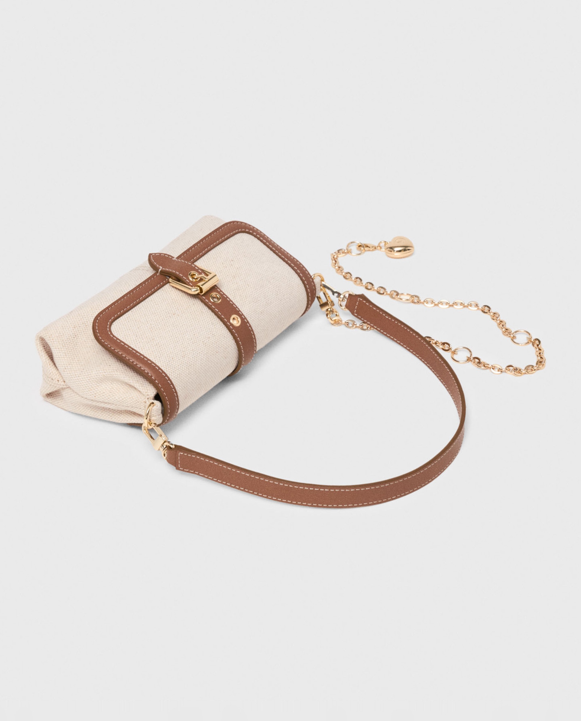 Bandolera de mujer multiposición compacta en lona y piel - Maje - Crudo Crudo-7