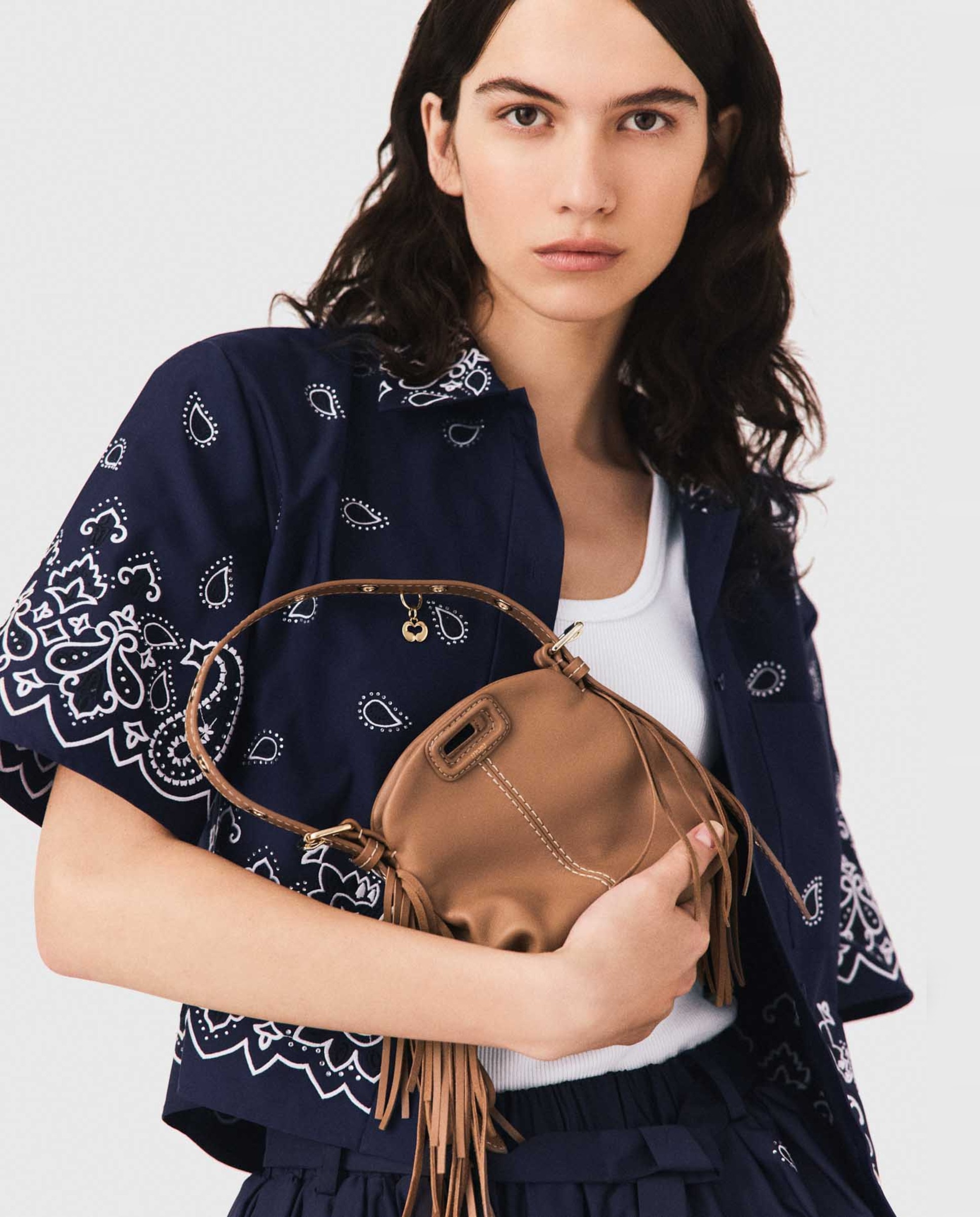 Bolso micro miss m de piel con pespuntes, multiposición y cierre solapa - Maje - Marrón Marrón-3